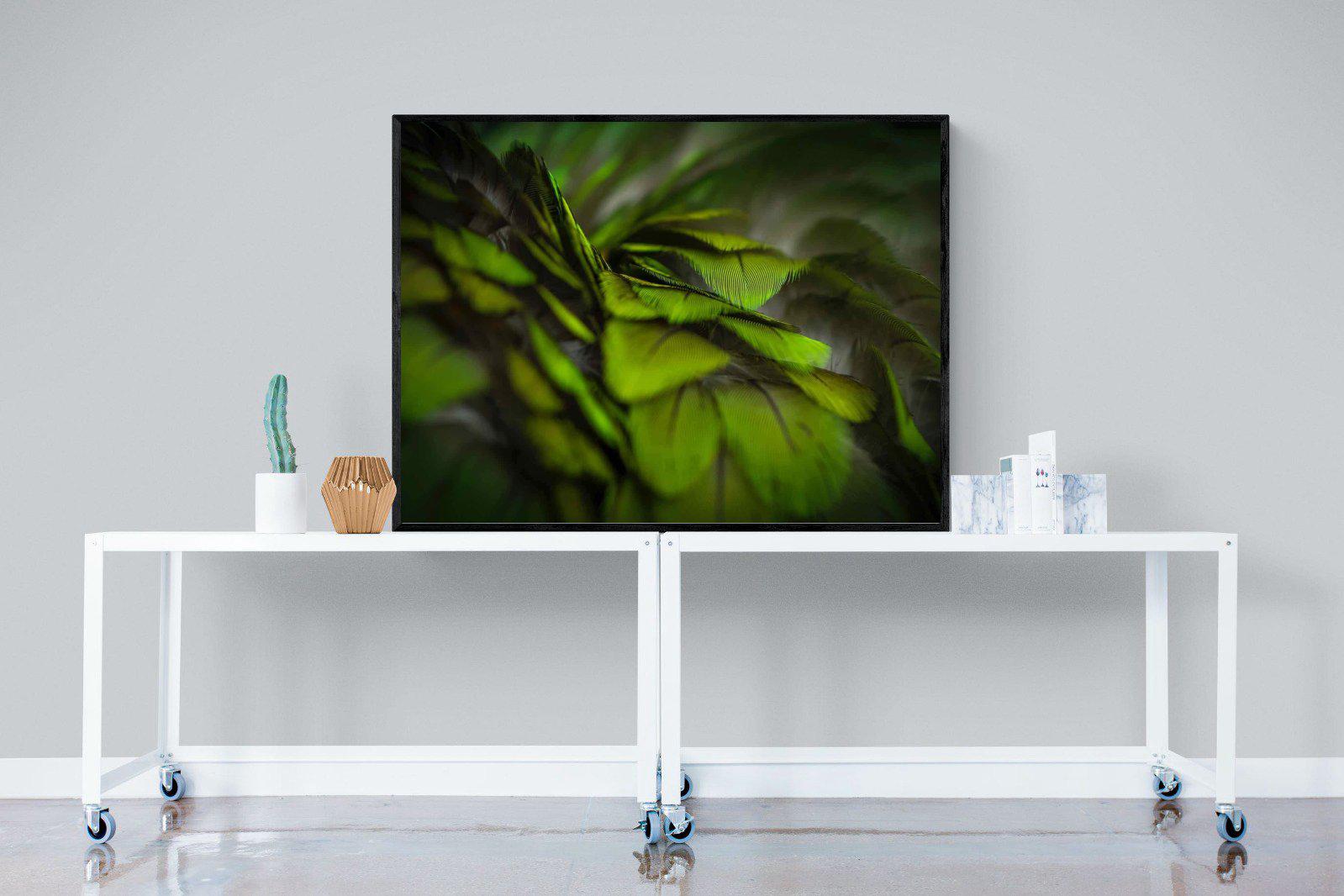 Green Feathers-Wall_Art-120 x 90cm-Mounted Canvas-Black-Pixalot