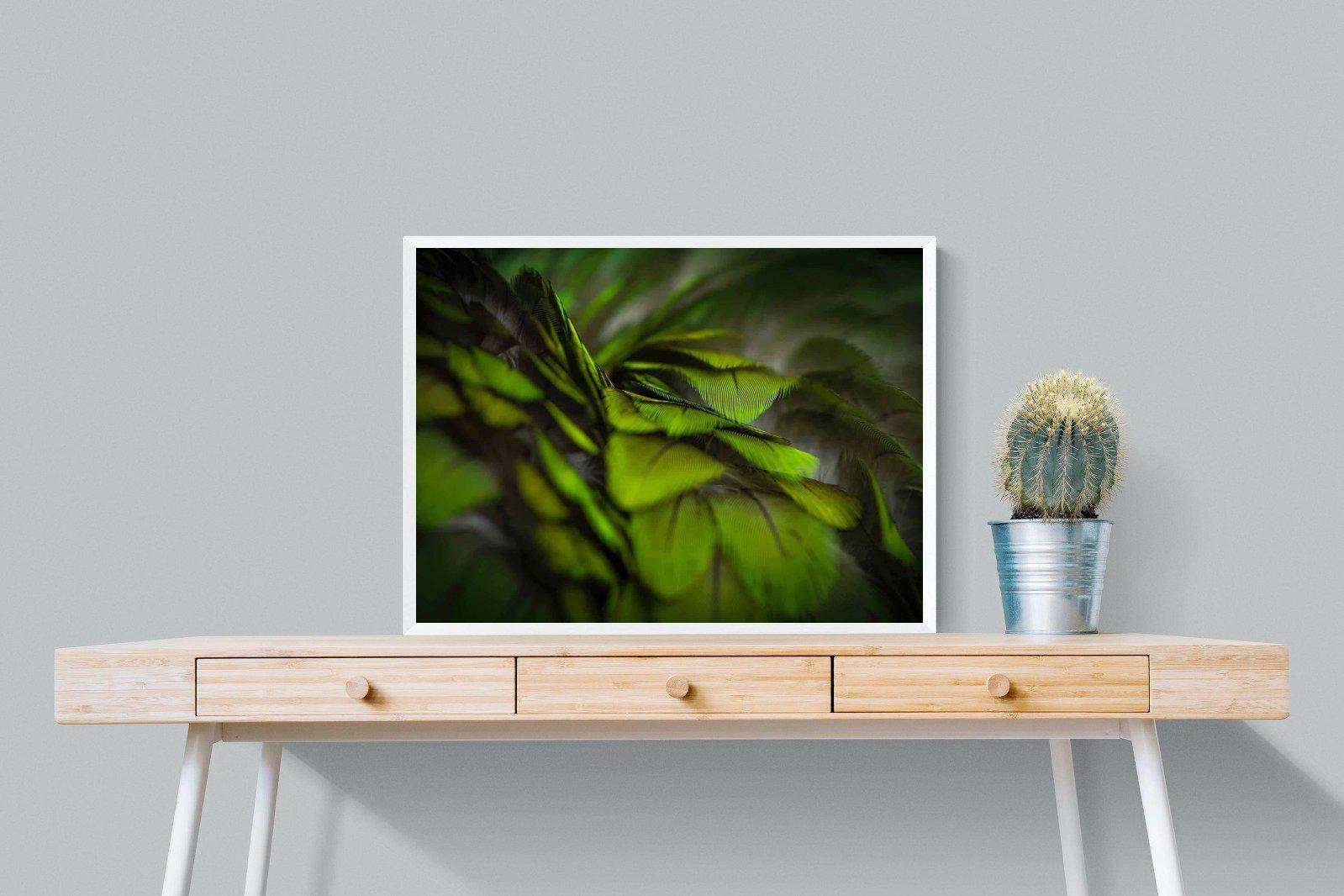 Green Feathers-Wall_Art-80 x 60cm-Mounted Canvas-White-Pixalot