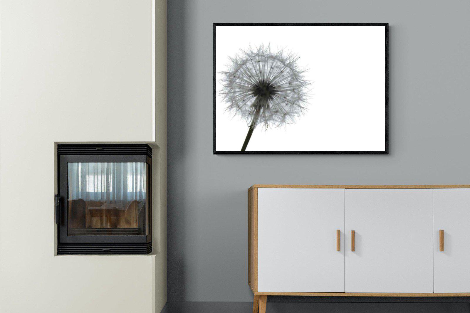 Grey Dandelion-Wall_Art-100 x 75cm-Mounted Canvas-Black-Pixalot