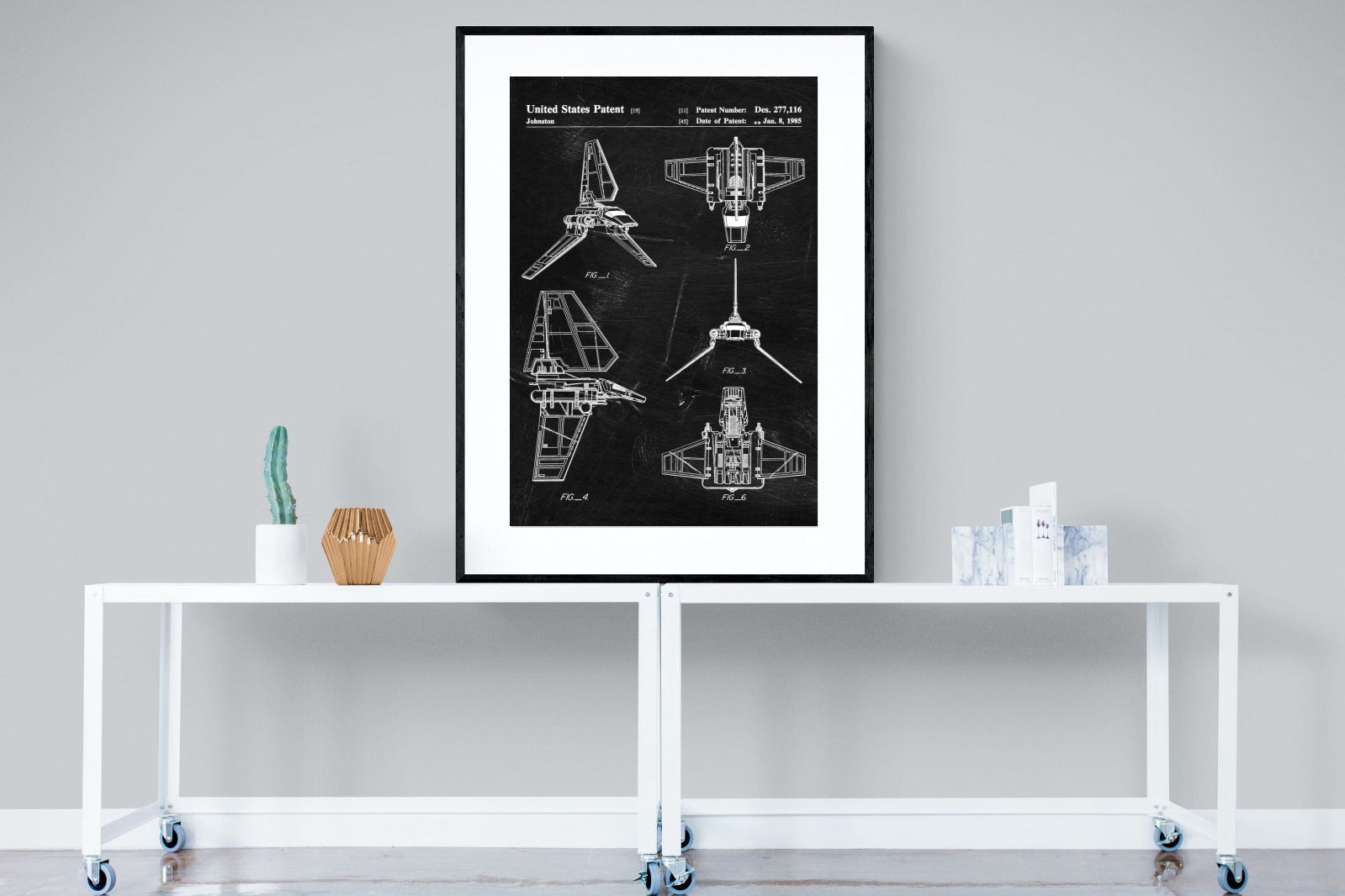 Imperial Shuttle Blueprint-Wall_Art-90 x 120cm-Framed Print-Black-Pixalot