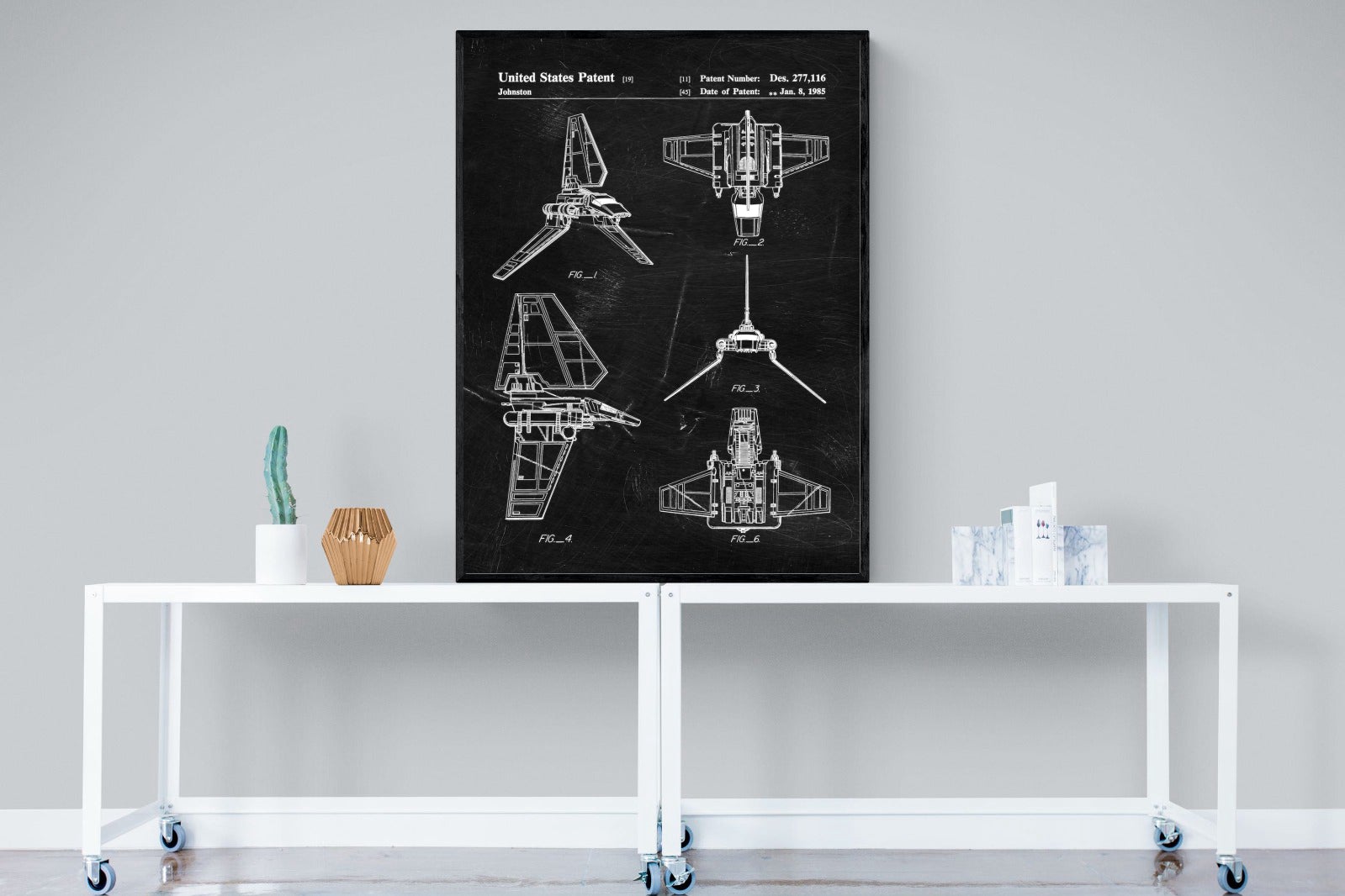 Imperial Shuttle Blueprint-Wall_Art-90 x 120cm-Mounted Canvas-Black-Pixalot