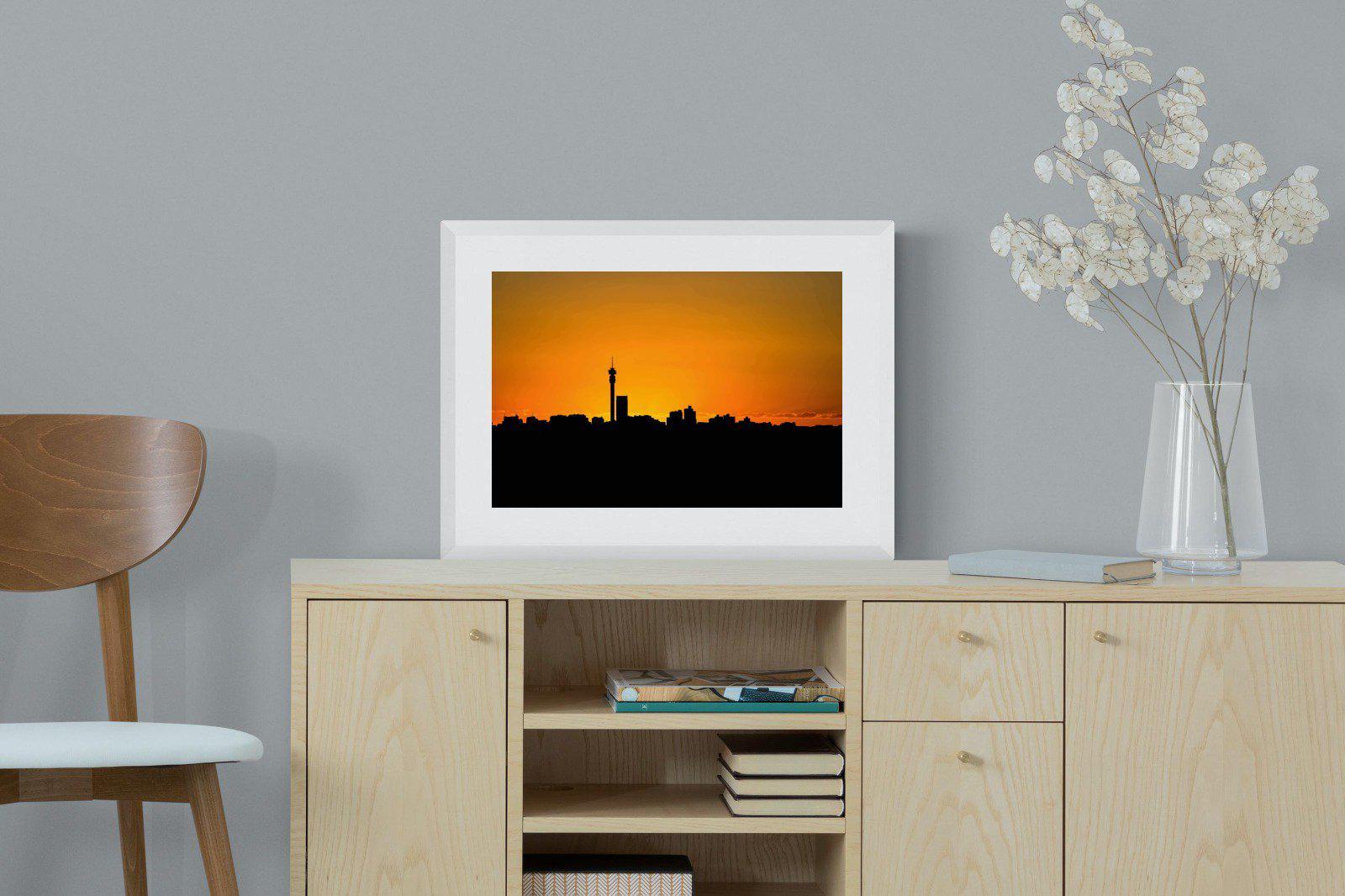 Johannesburg Silhouette-Wall_Art-60 x 45cm-Framed Print-White-Pixalot