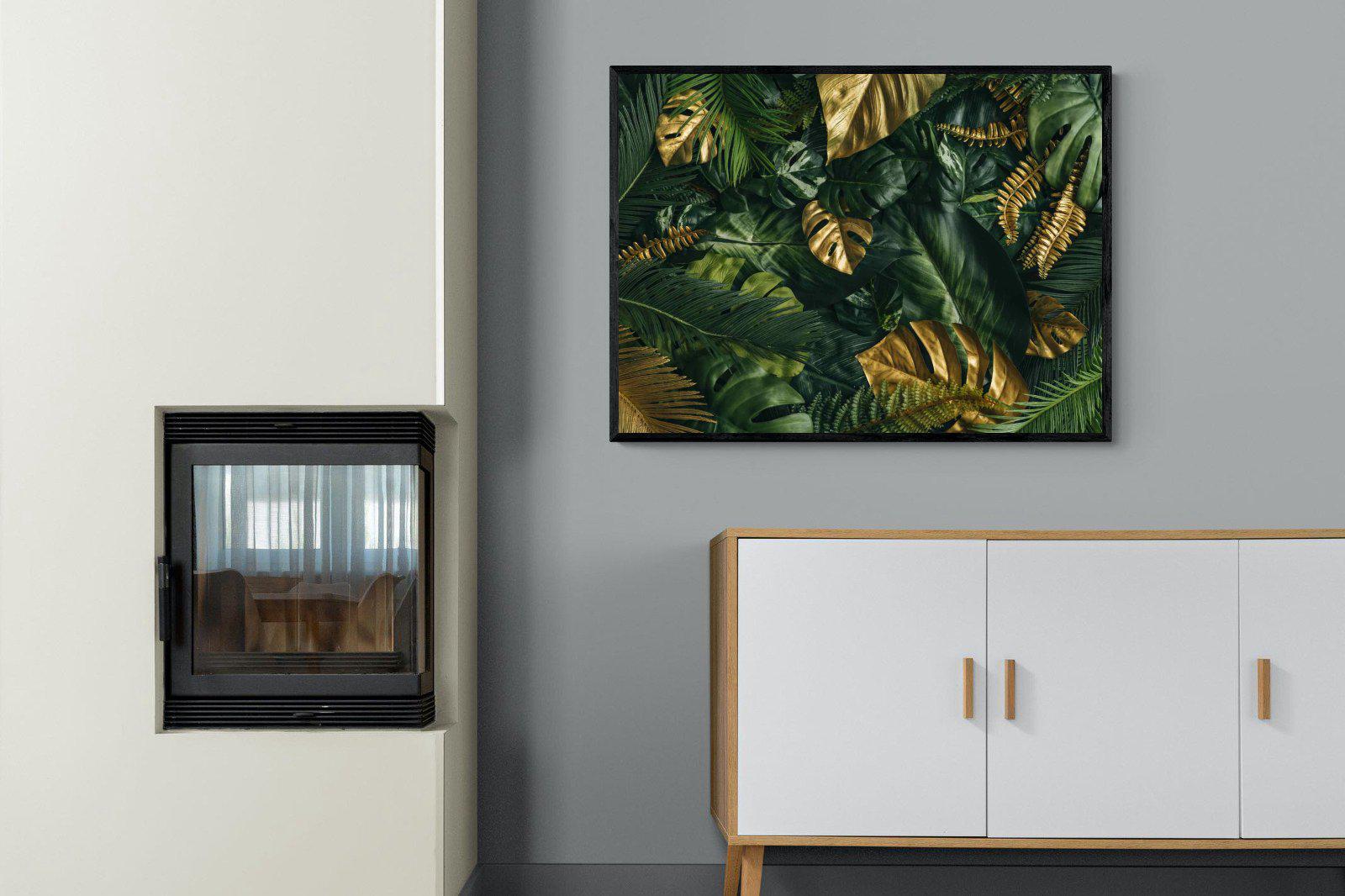 Jungle Gold-Wall_Art-100 x 75cm-Mounted Canvas-Black-Pixalot