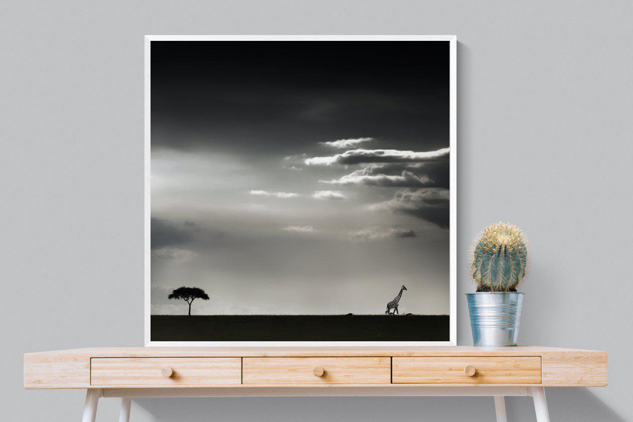 Kenyan Silhouette-Wall_Art-100 x 100cm-Mounted Canvas-White-Pixalot