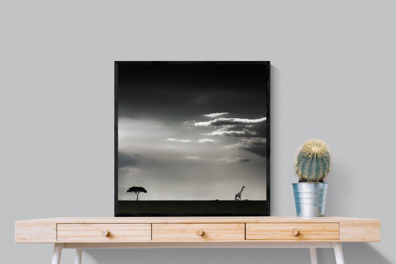 Kenyan Silhouette-Wall_Art-80 x 80cm-Mounted Canvas-Black-Pixalot