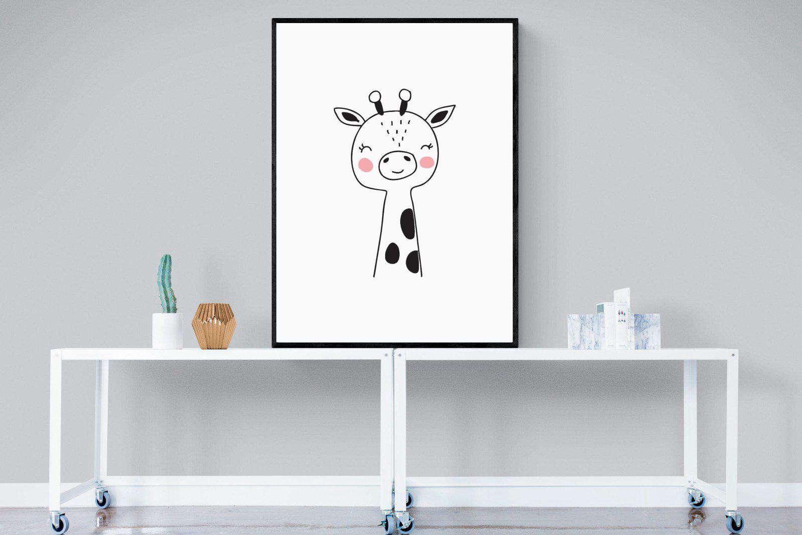 Kid's Giraffe-Wall_Art-90 x 120cm-Mounted Canvas-Black-Pixalot