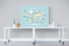 Kids World Map (Blue)-Wall_Art-120 x 90cm-Mounted Canvas-No Frame-Pixalot