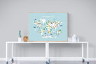 Kids World Map (Blue)-Wall_Art-120 x 90cm-Mounted Canvas-Wood-Pixalot