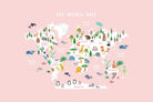 Kids World Map (Pink)-Wall_Art-Pixalot