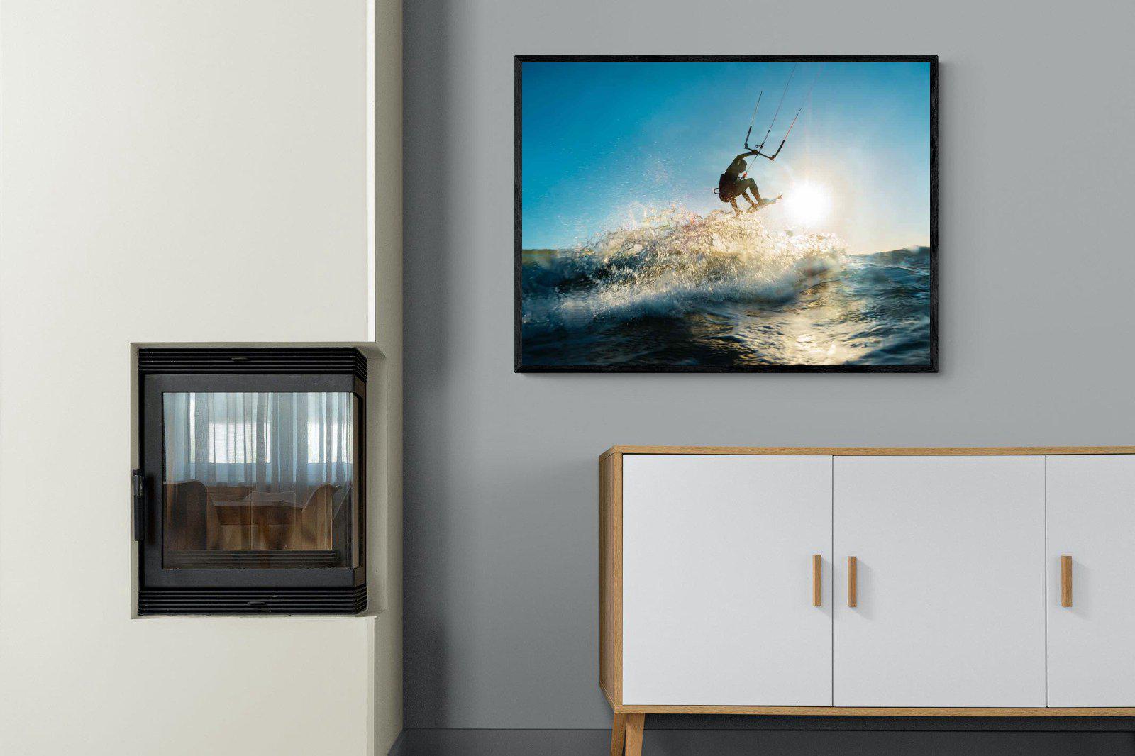 Kitesurfing-Wall_Art-100 x 75cm-Mounted Canvas-Black-Pixalot