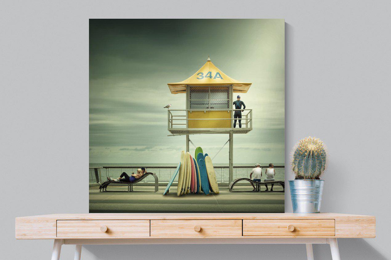 Lifeguard Tower-Wall_Art-100 x 100cm-Mounted Canvas-No Frame-Pixalot