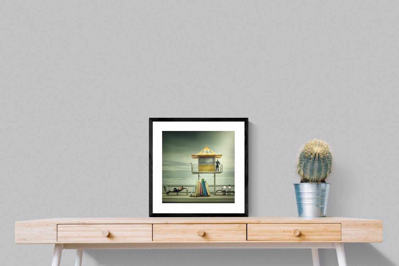Lifeguard Tower-Wall_Art-50 x 50cm-Framed Print-Black-Pixalot