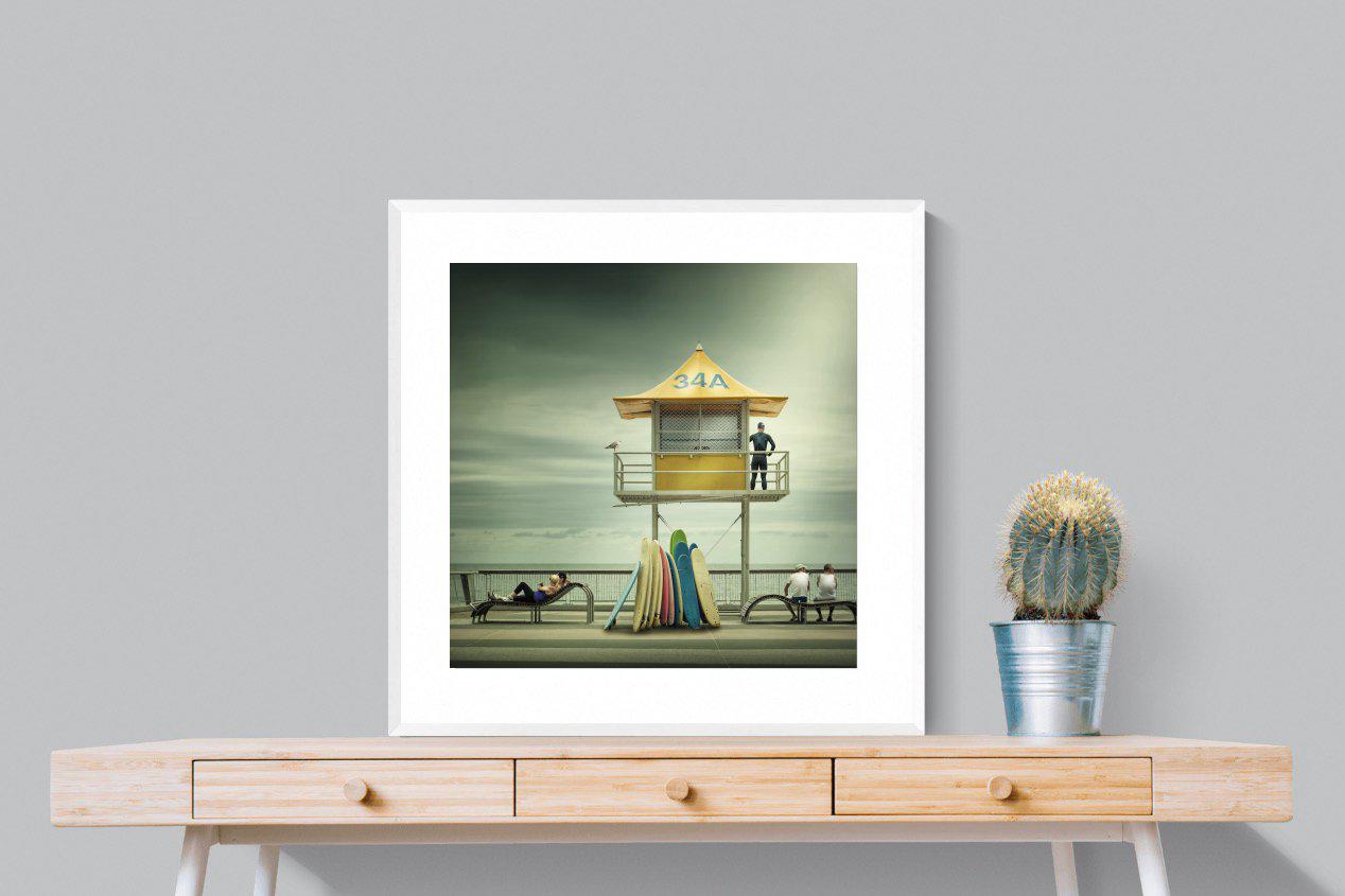 Lifeguard Tower-Wall_Art-80 x 80cm-Framed Print-White-Pixalot
