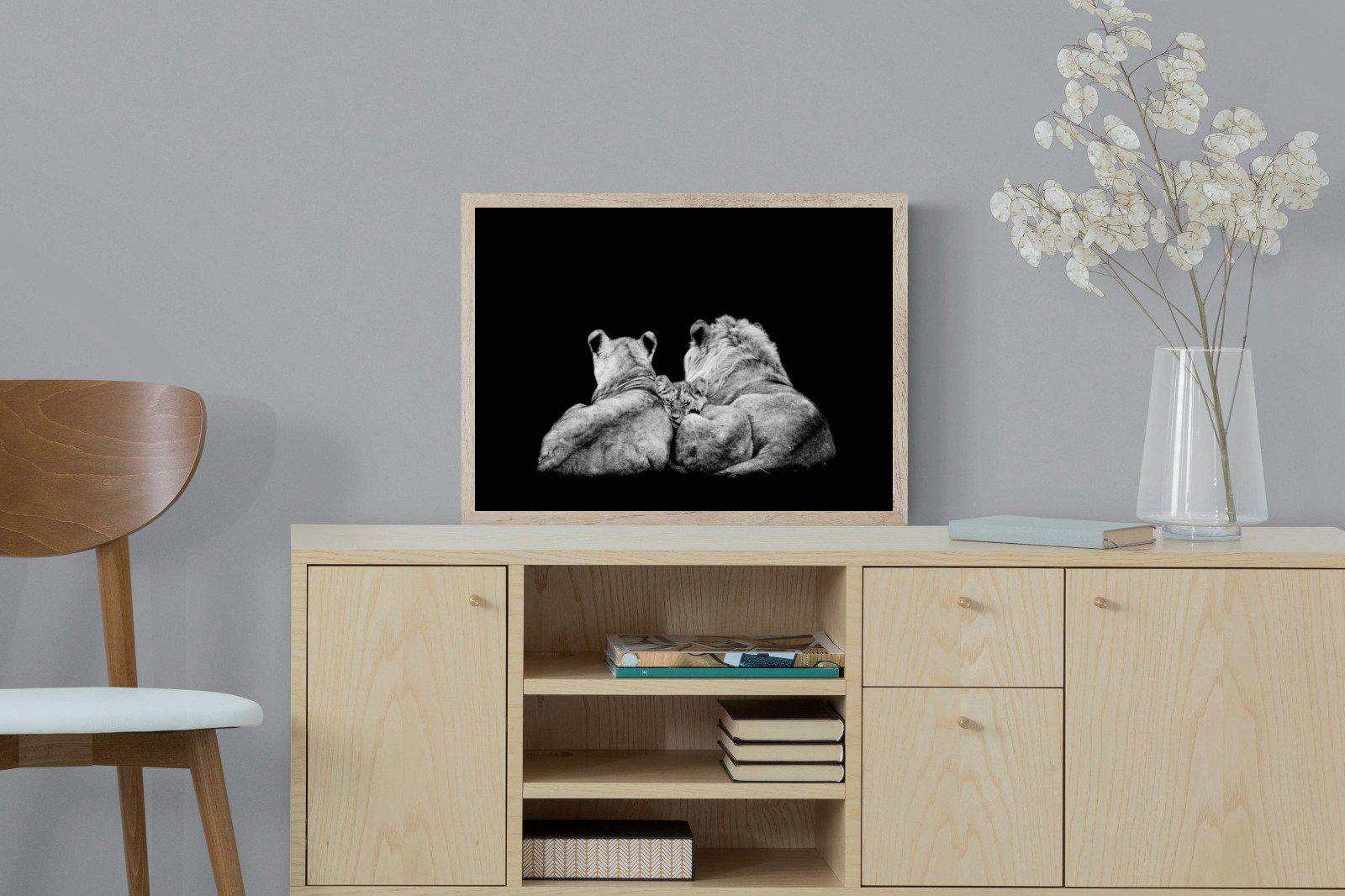 Lion Family-Wall_Art-60 x 45cm-Mounted Canvas-Wood-Pixalot