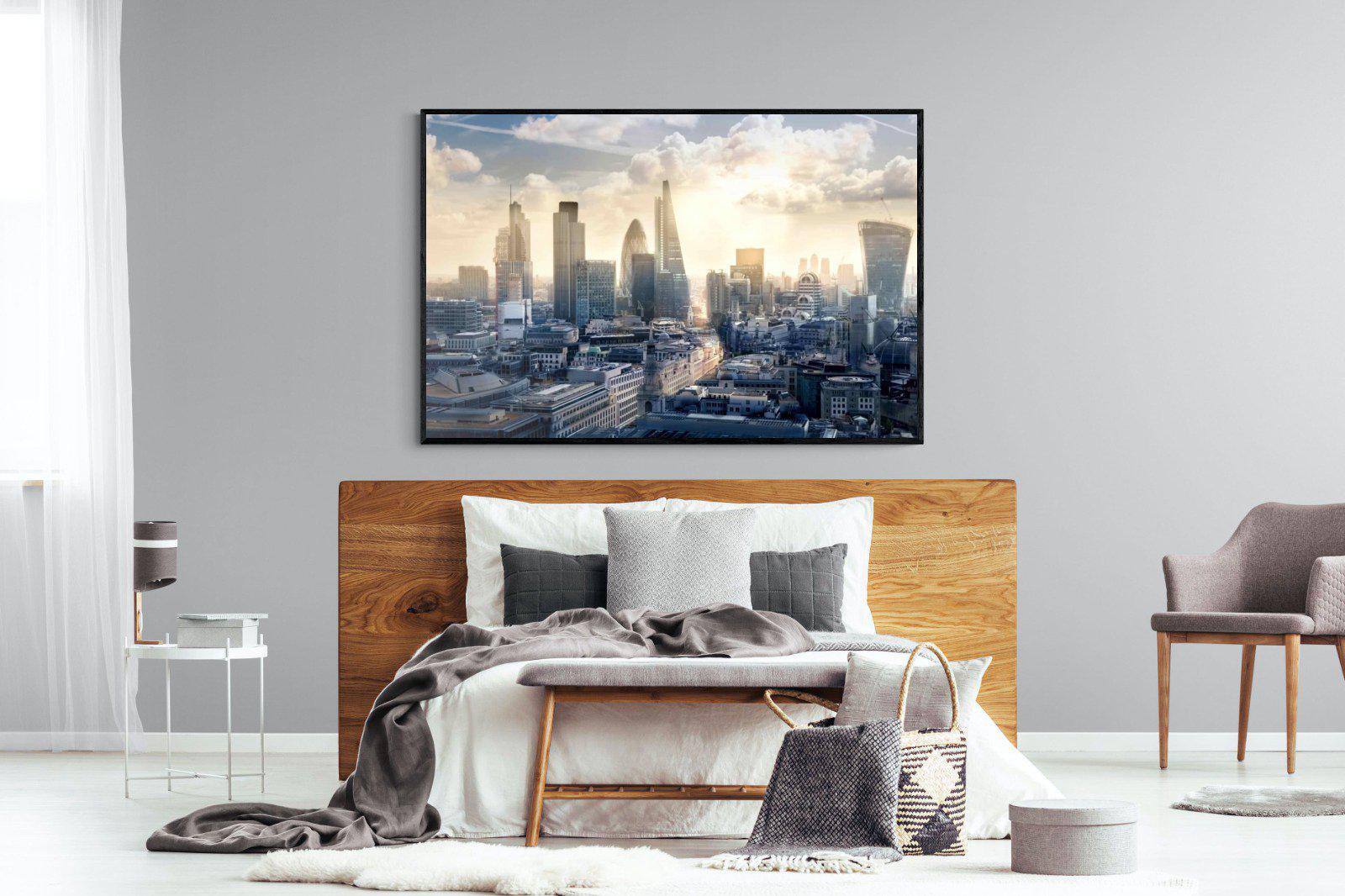 London Dawn-Wall_Art-150 x 100cm-Mounted Canvas-Black-Pixalot