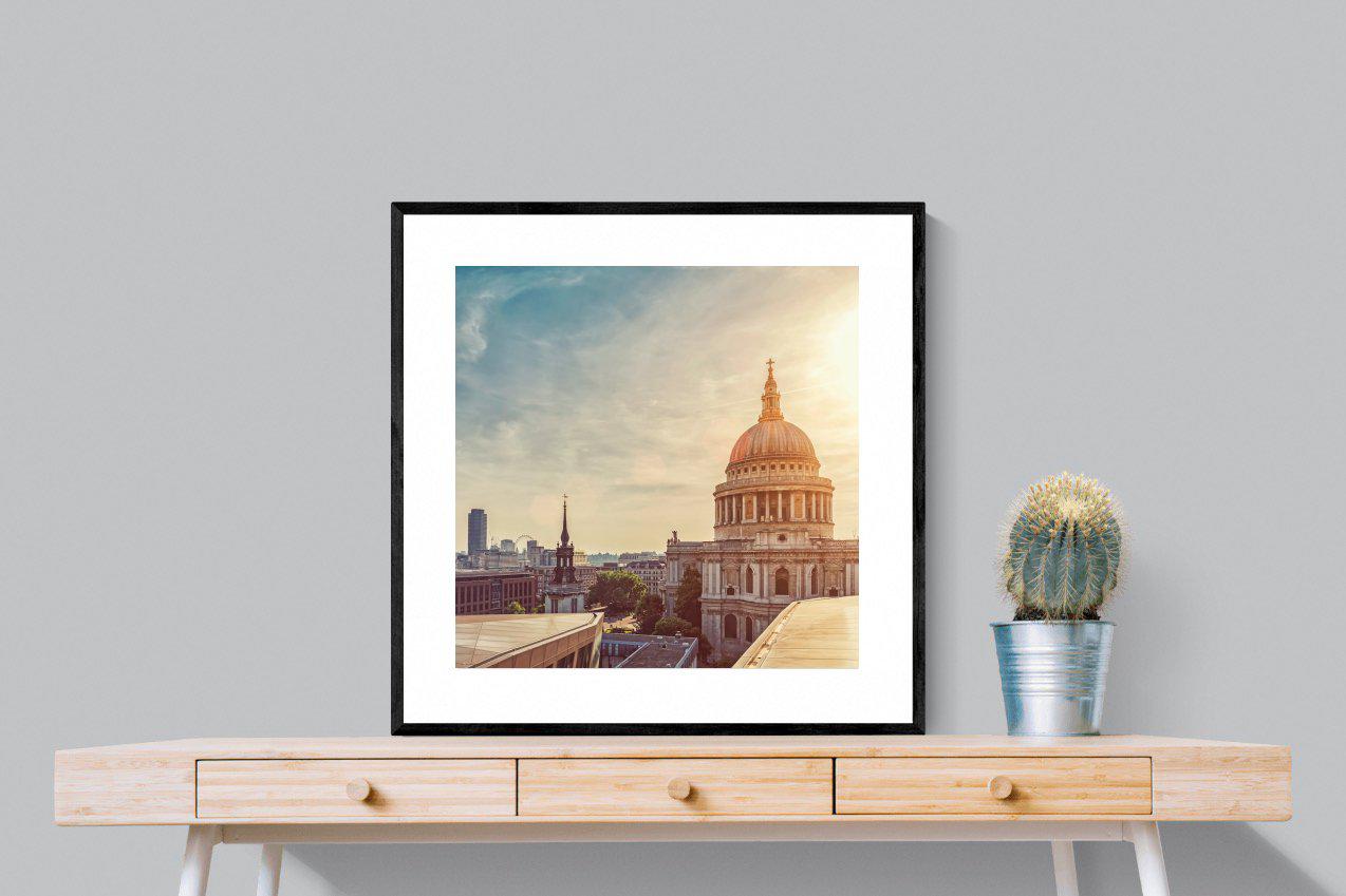 London's Cathedral-Wall_Art-80 x 80cm-Framed Print-Black-Pixalot