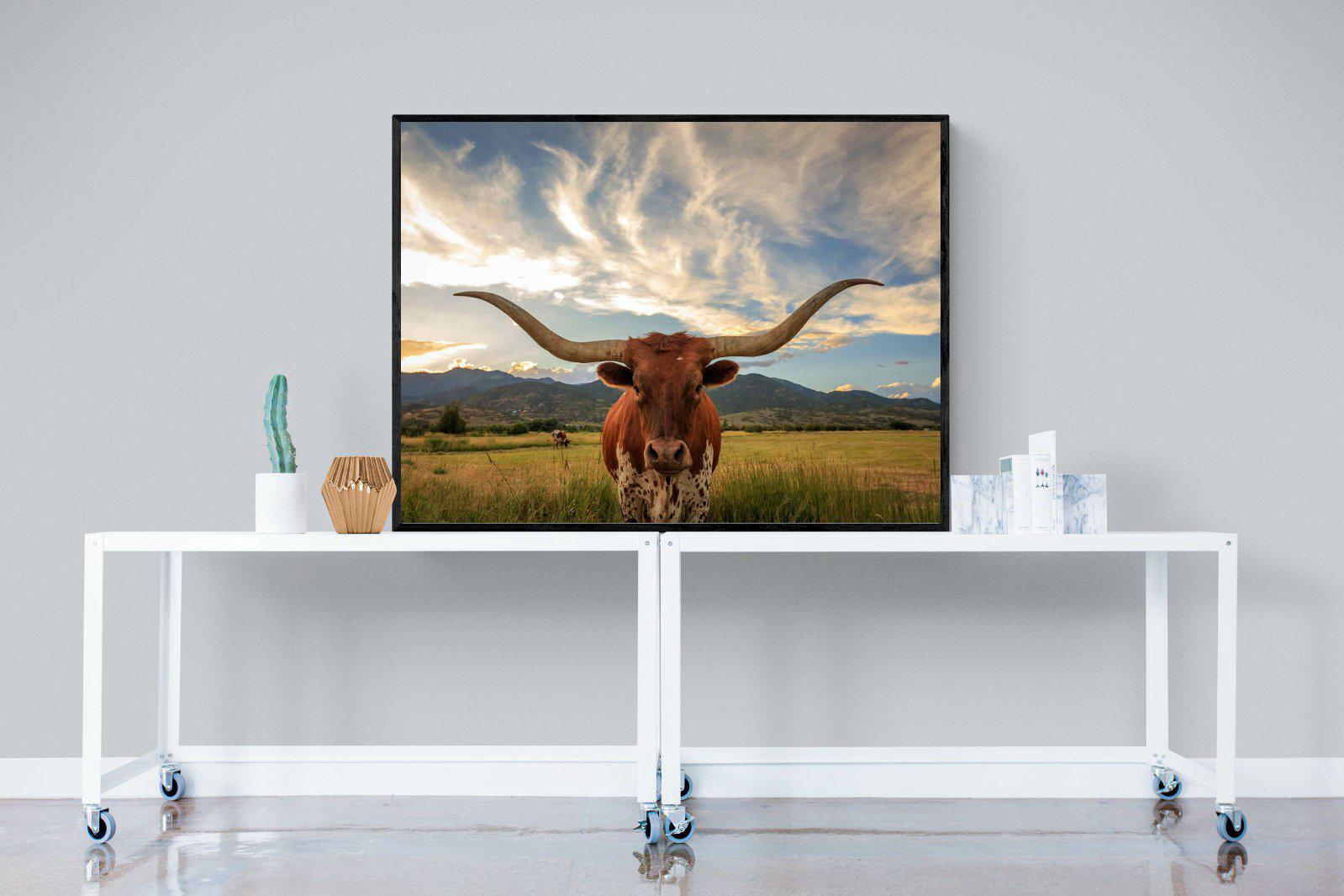 Long Horn-Wall_Art-120 x 90cm-Mounted Canvas-Black-Pixalot