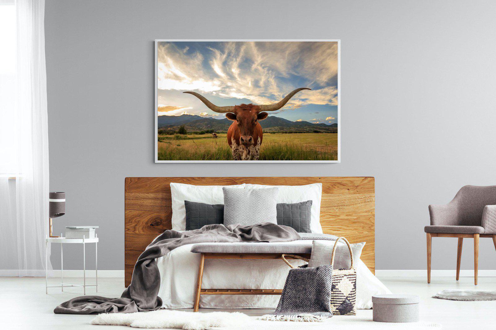 Long Horn-Wall_Art-150 x 100cm-Mounted Canvas-White-Pixalot