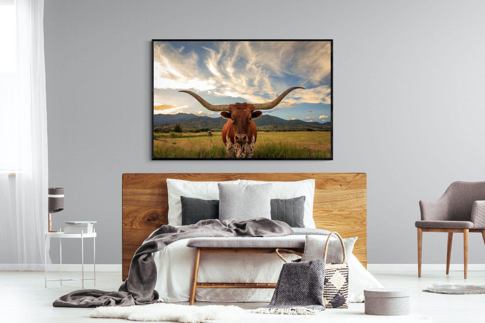 Long Horn-Wall_Art-150 x 100cm-Mounted Canvas-Black-Pixalot