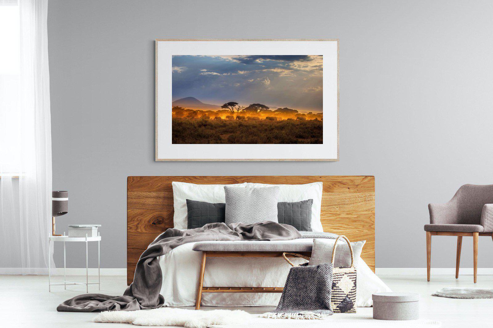 Migrating Elephants-Wall_Art-150 x 100cm-Framed Print-Wood-Pixalot