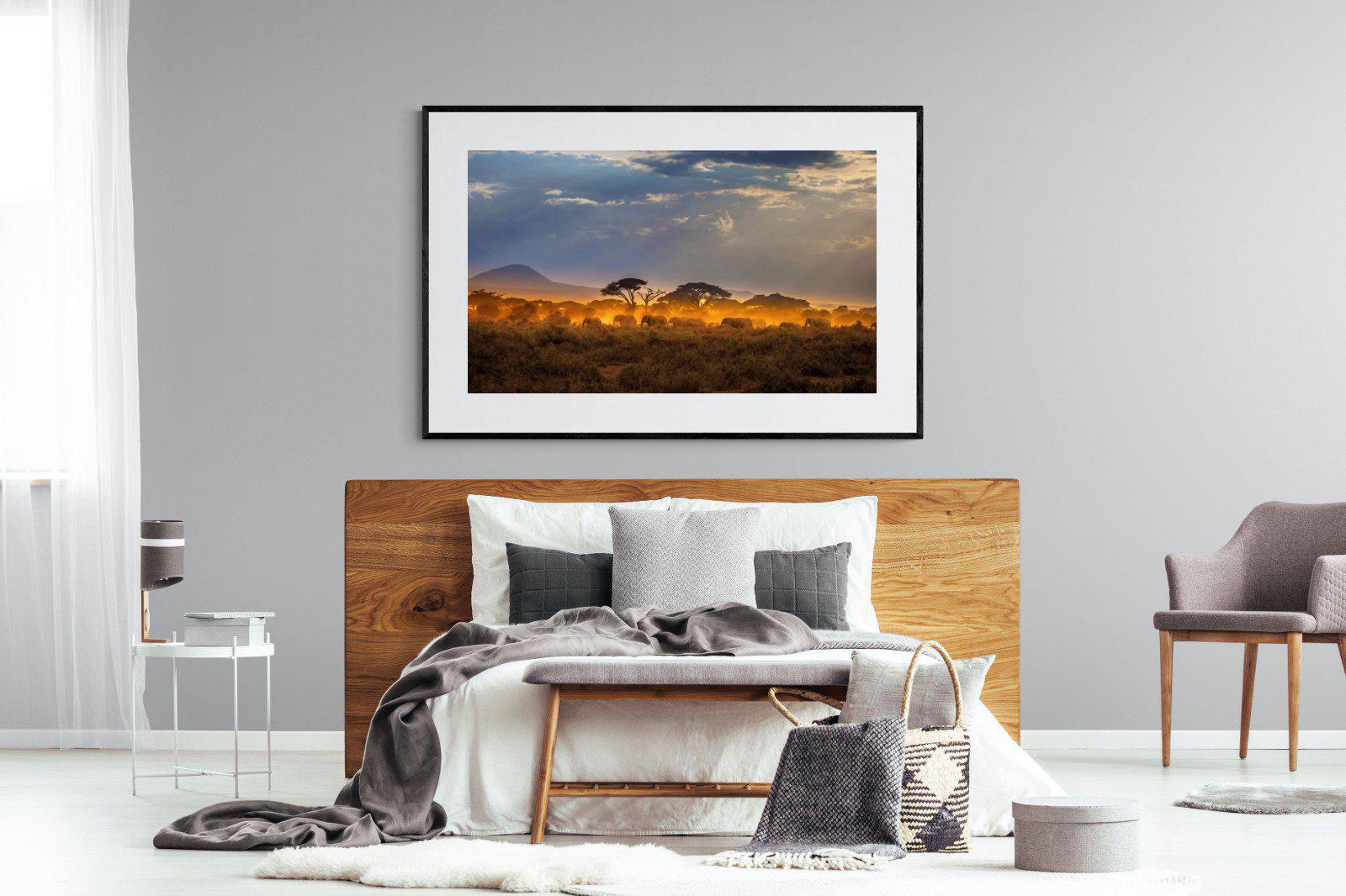 Migrating Elephants-Wall_Art-150 x 100cm-Framed Print-Black-Pixalot