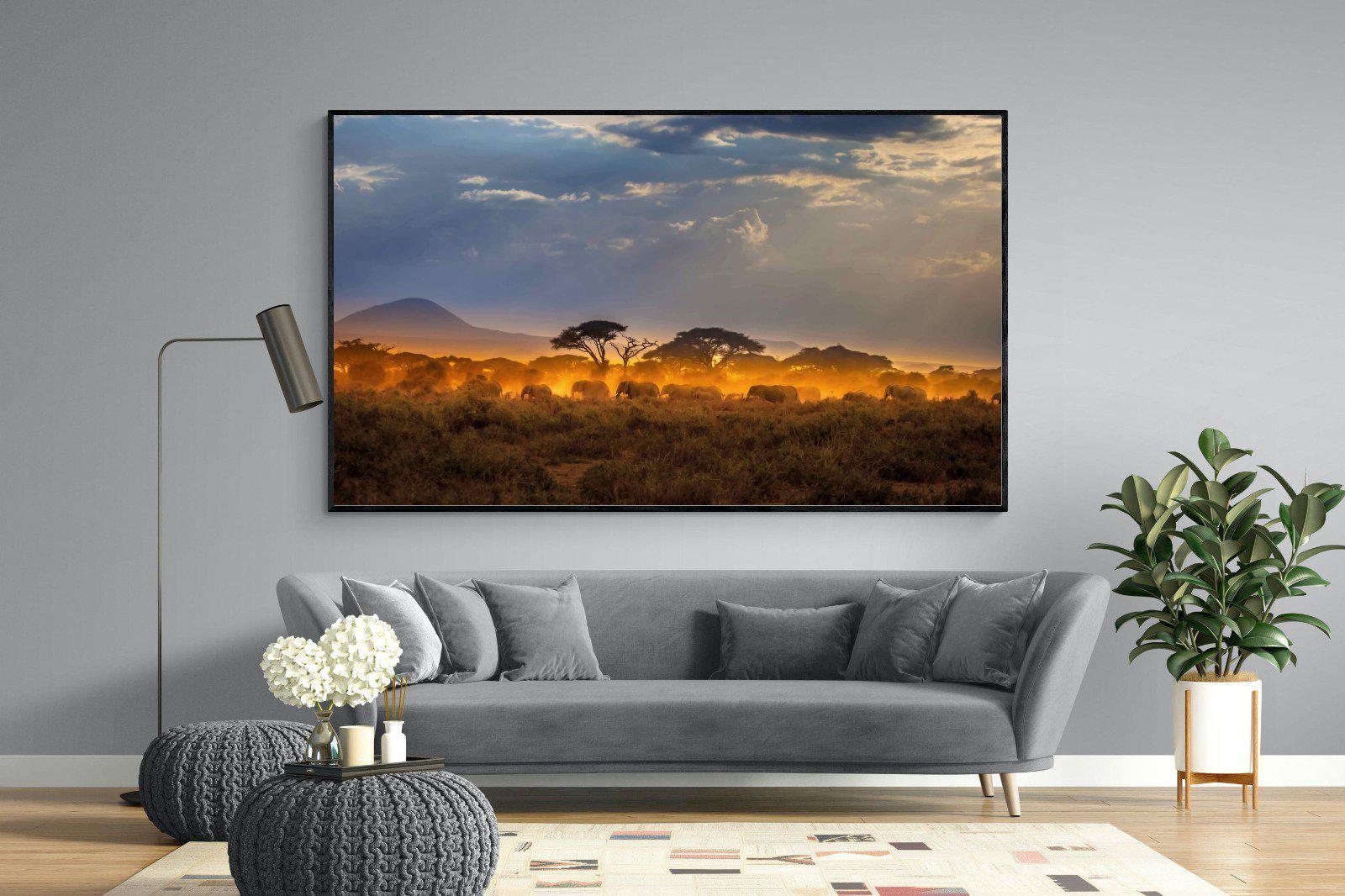 Migrating Elephants-Wall_Art-220 x 130cm-Mounted Canvas-Black-Pixalot