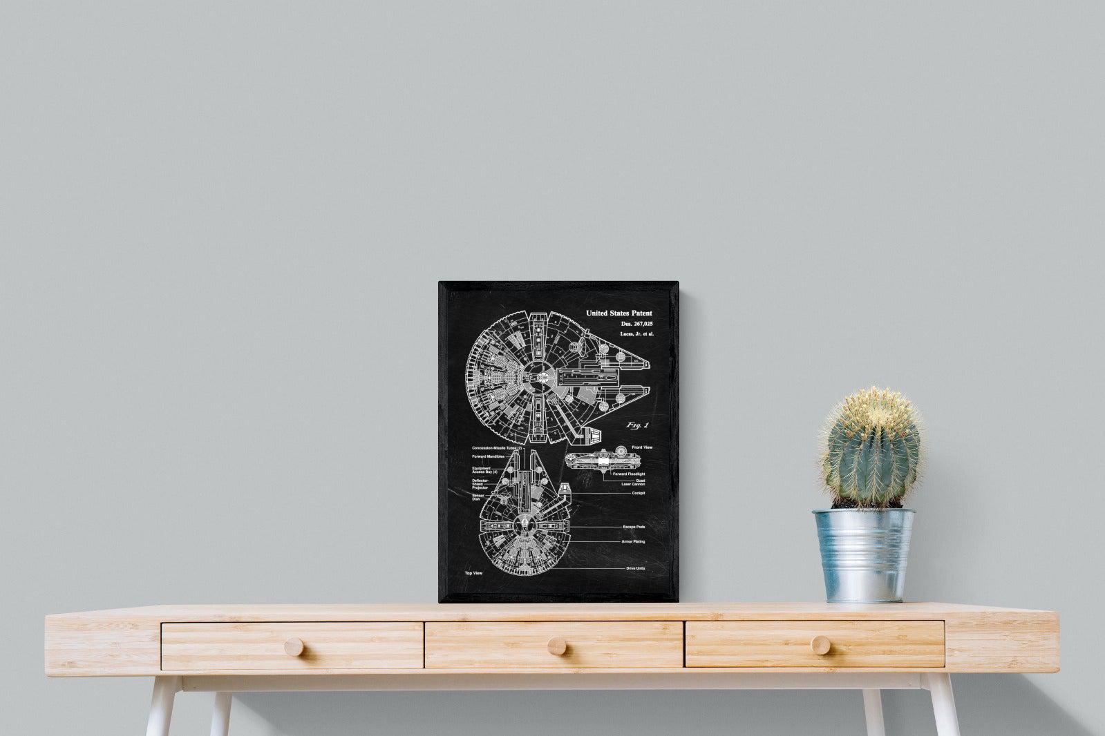 Millennium Falcon Blueprint-Wall_Art-45 x 60cm-Mounted Canvas-Black-Pixalot