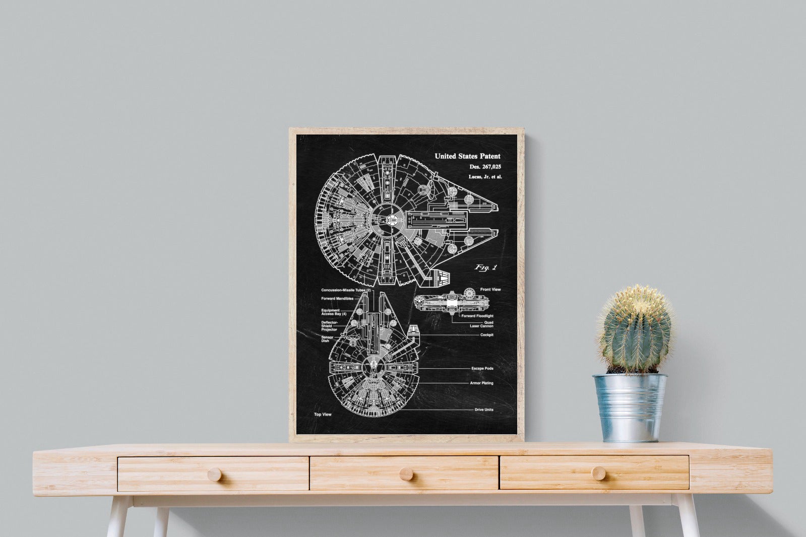 Millennium Falcon Blueprint-Wall_Art-60 x 80cm-Mounted Canvas-Wood-Pixalot