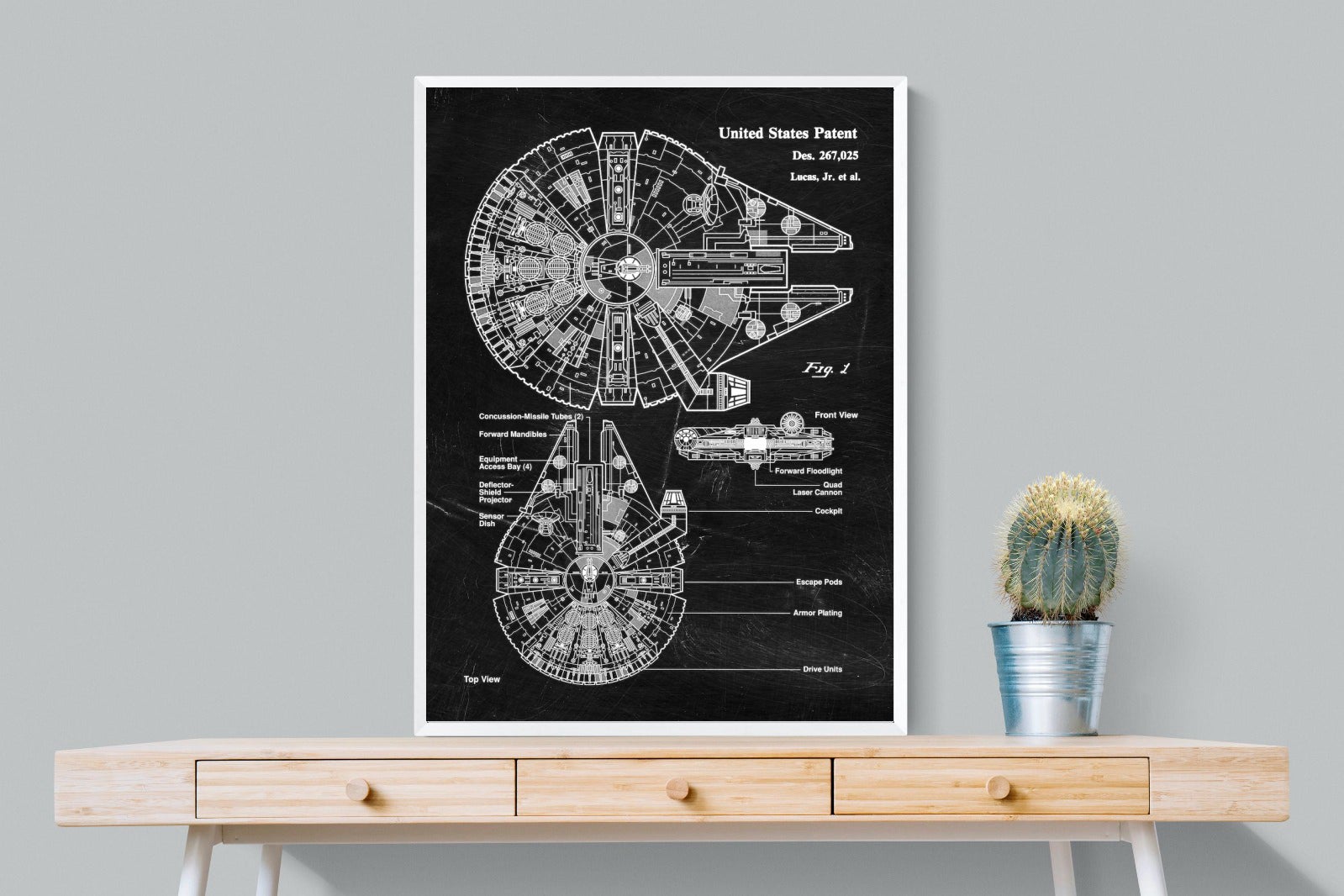 Millennium Falcon Blueprint-Wall_Art-75 x 100cm-Mounted Canvas-White-Pixalot