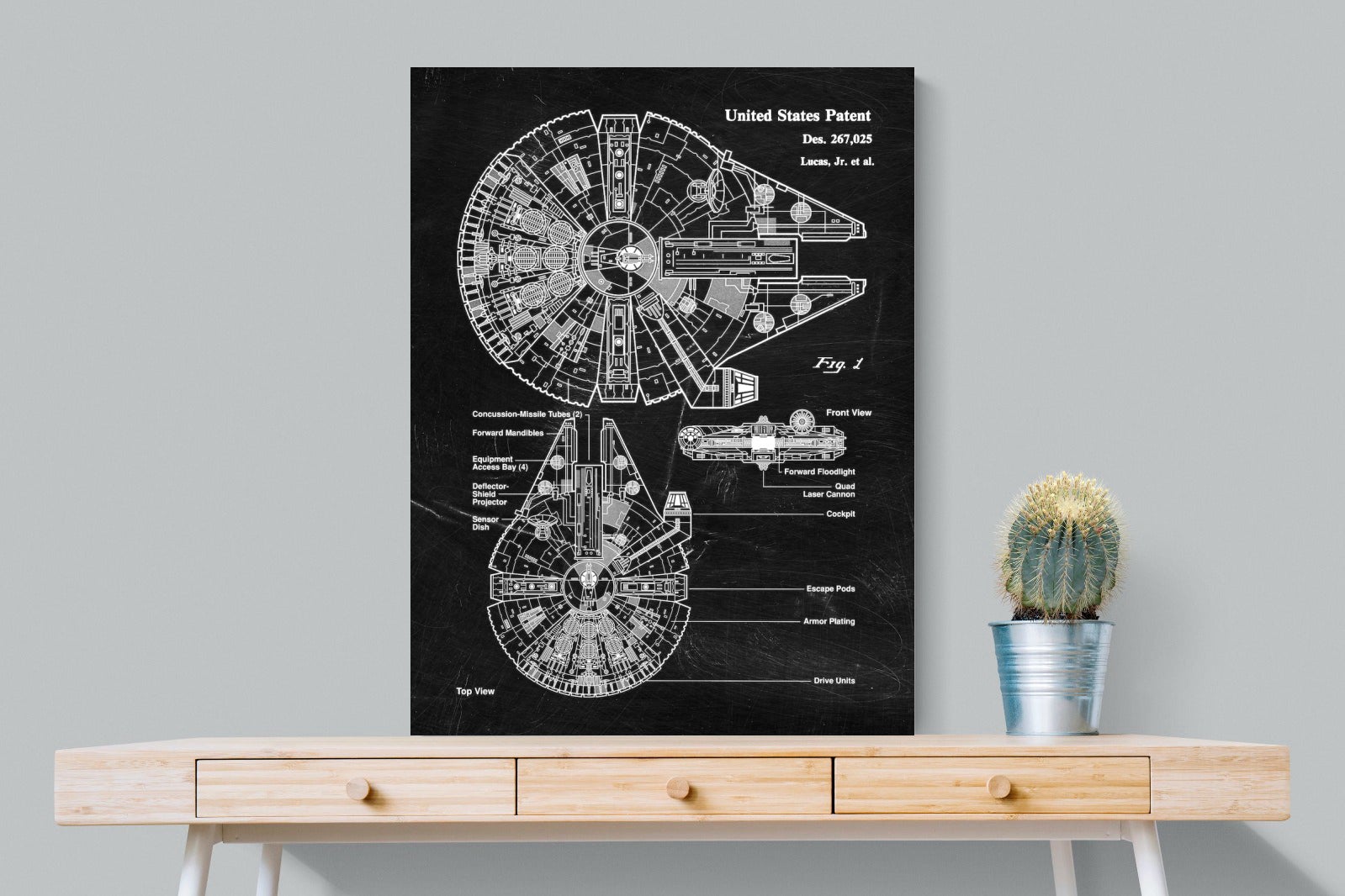 Millennium Falcon Blueprint-Wall_Art-75 x 100cm-Mounted Canvas-No Frame-Pixalot