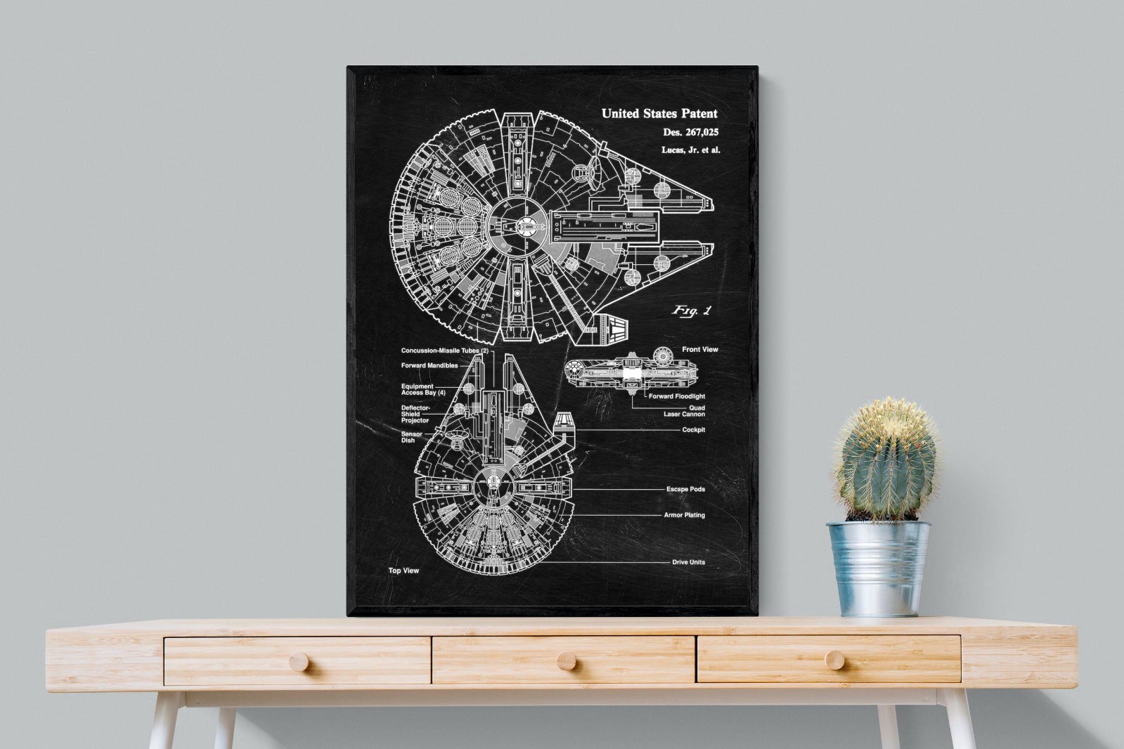 Millennium Falcon Blueprint-Wall_Art-75 x 100cm-Mounted Canvas-Black-Pixalot