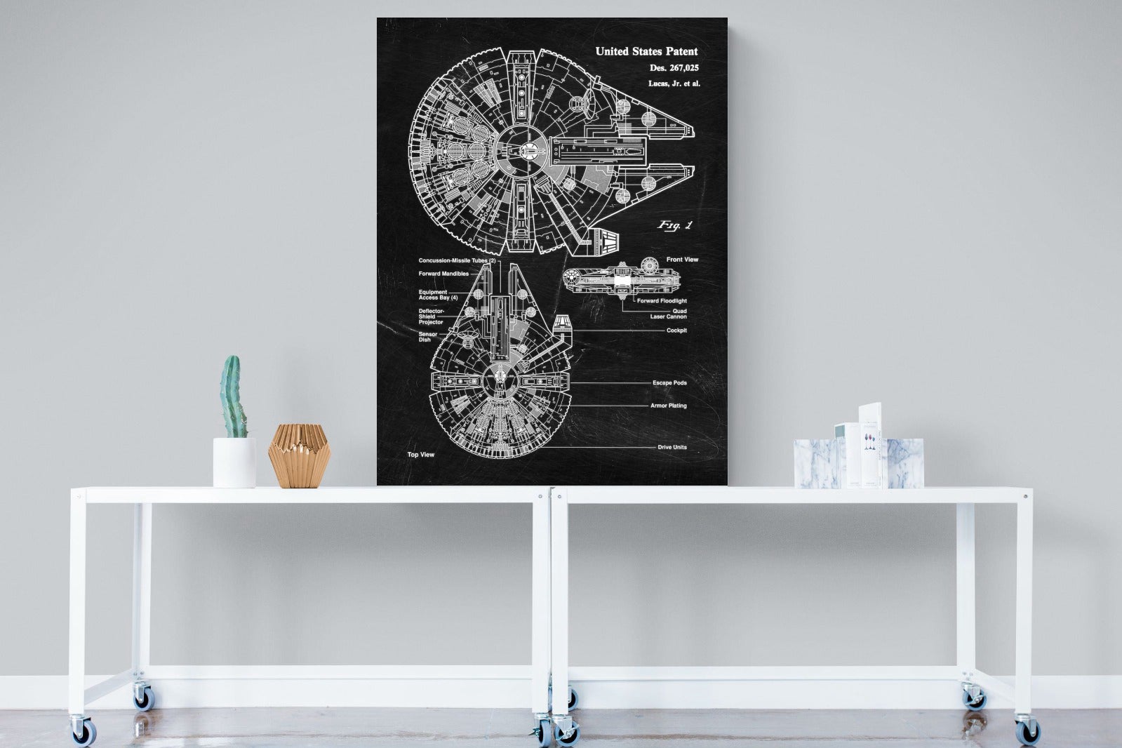 Millennium Falcon Blueprint-Wall_Art-90 x 120cm-Mounted Canvas-No Frame-Pixalot