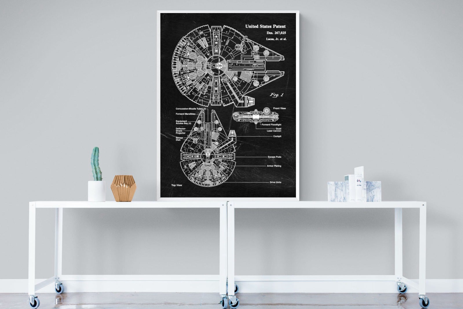 Millennium Falcon Blueprint-Wall_Art-90 x 120cm-Mounted Canvas-White-Pixalot