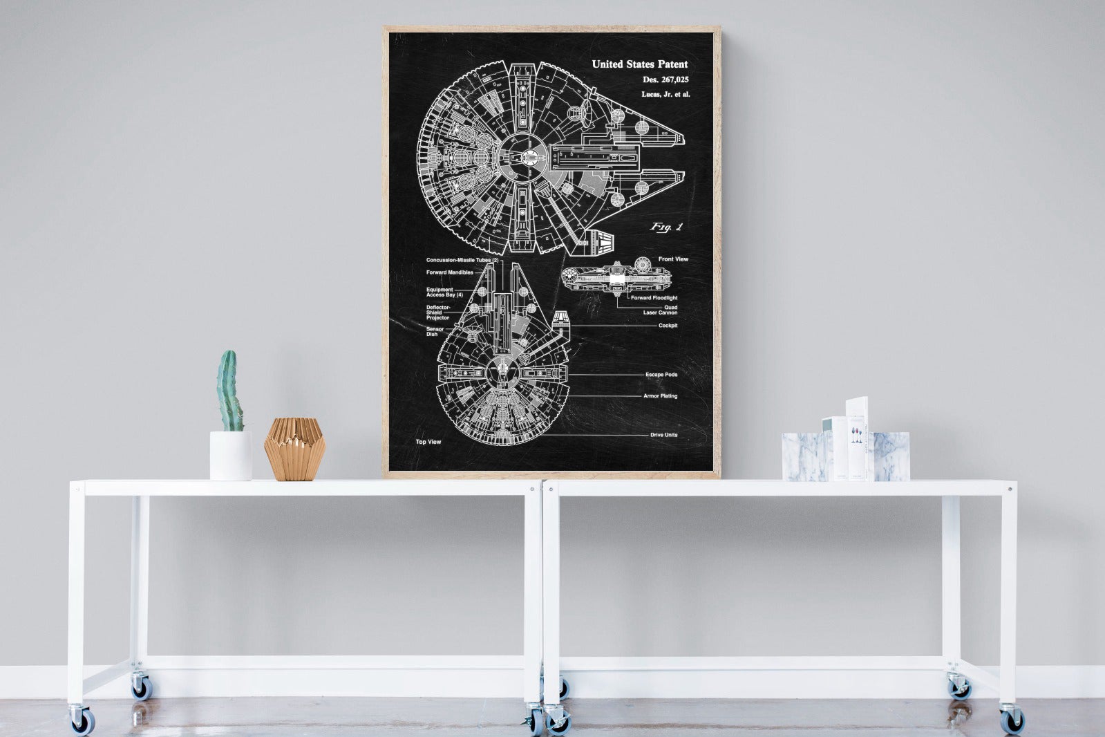 Millennium Falcon Blueprint-Wall_Art-90 x 120cm-Mounted Canvas-Wood-Pixalot