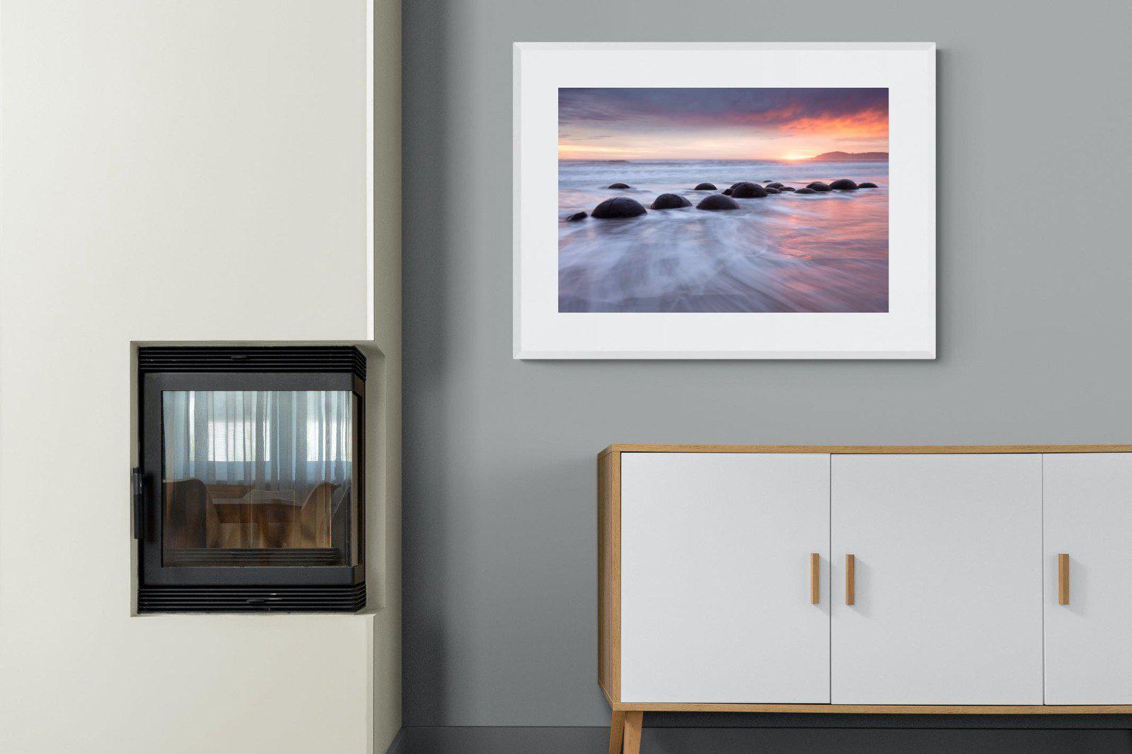 Moeraki Boulders-Wall_Art-100 x 75cm-Framed Print-White-Pixalot