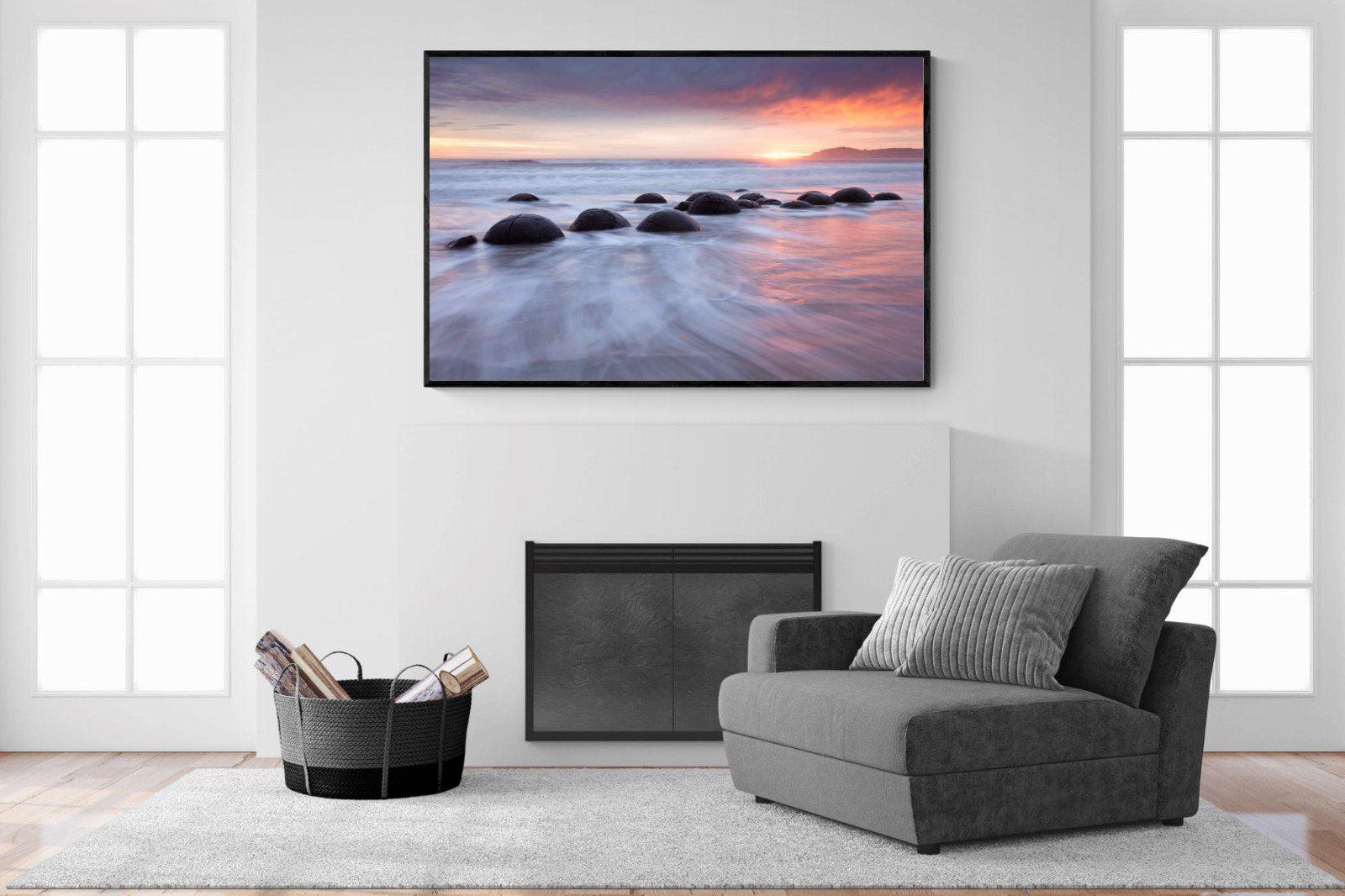 Moeraki Boulders-Wall_Art-150 x 100cm-Mounted Canvas-Black-Pixalot