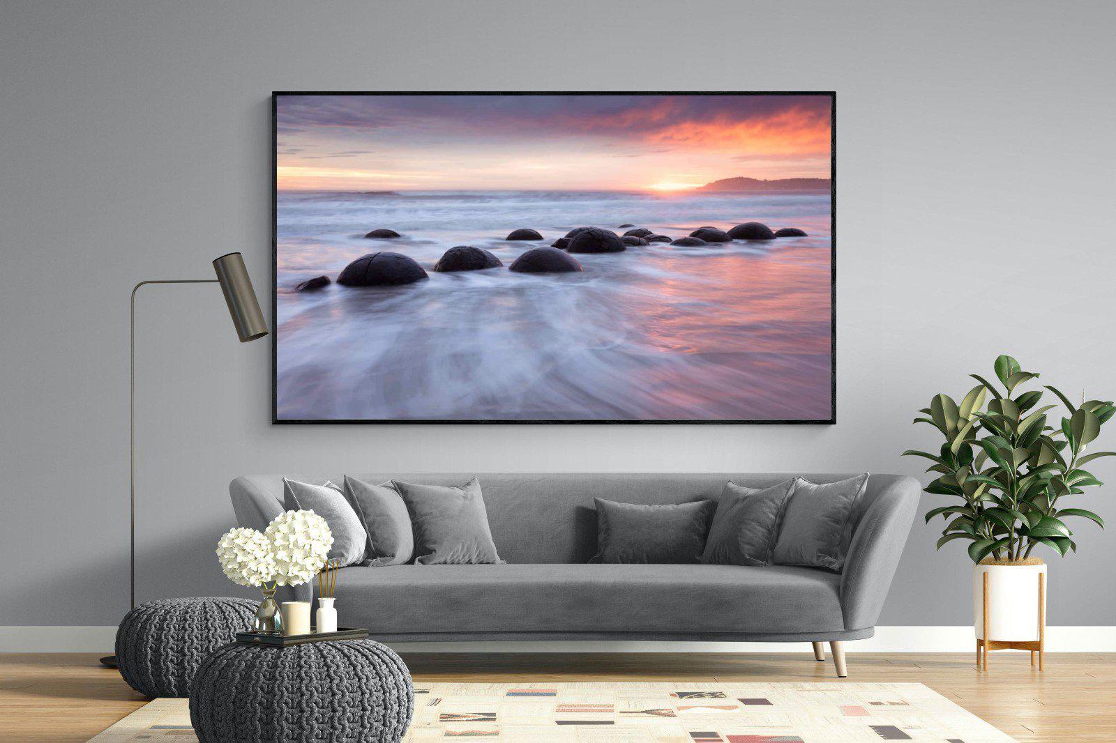 Moeraki Boulders-Wall_Art-220 x 130cm-Mounted Canvas-Black-Pixalot