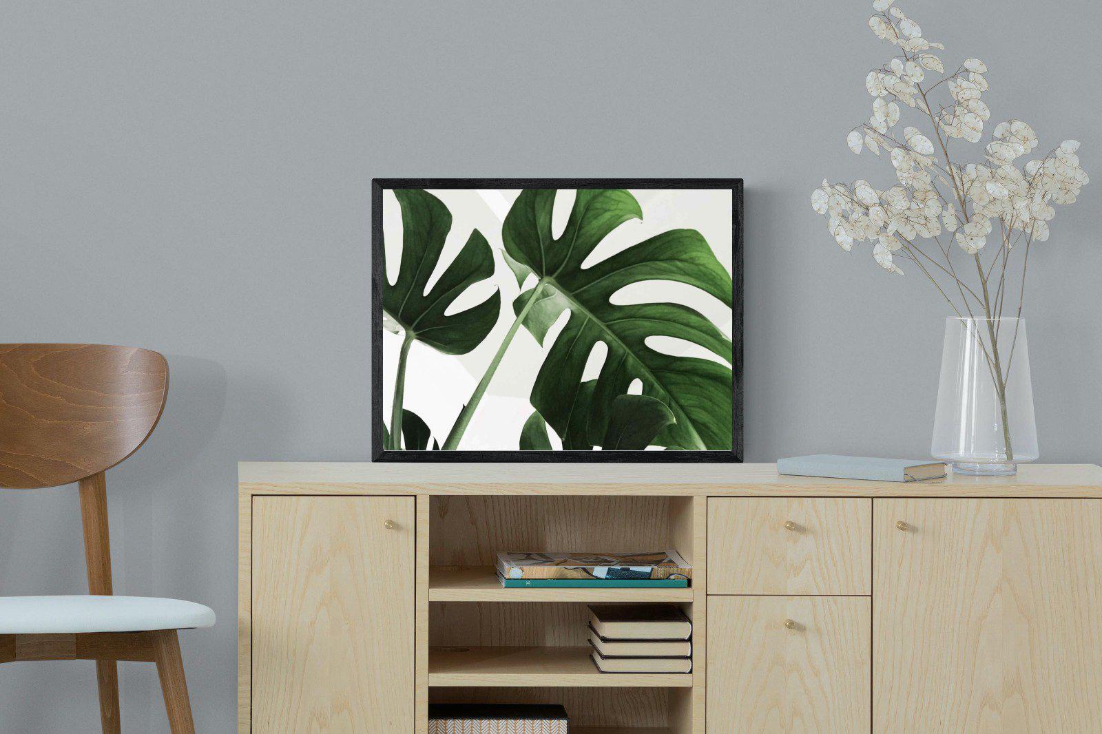 Monstera-Wall_Art-60 x 45cm-Mounted Canvas-Black-Pixalot