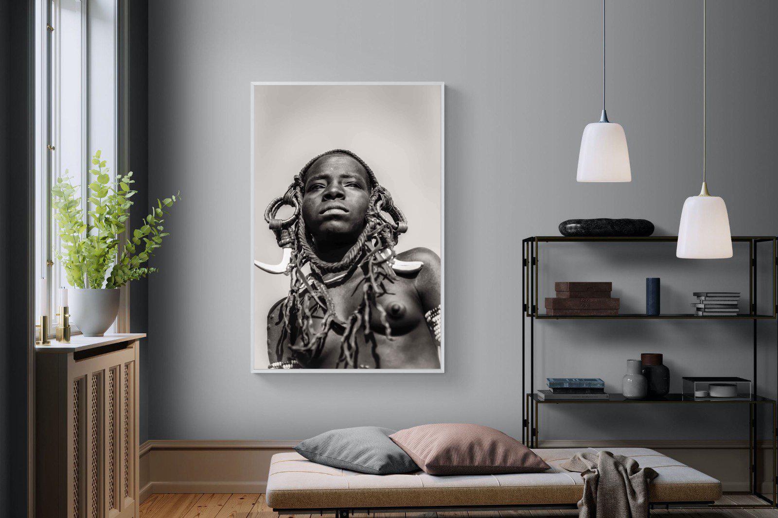 Mursi Woman-Wall_Art-120 x 180cm-Mounted Canvas-White-Pixalot