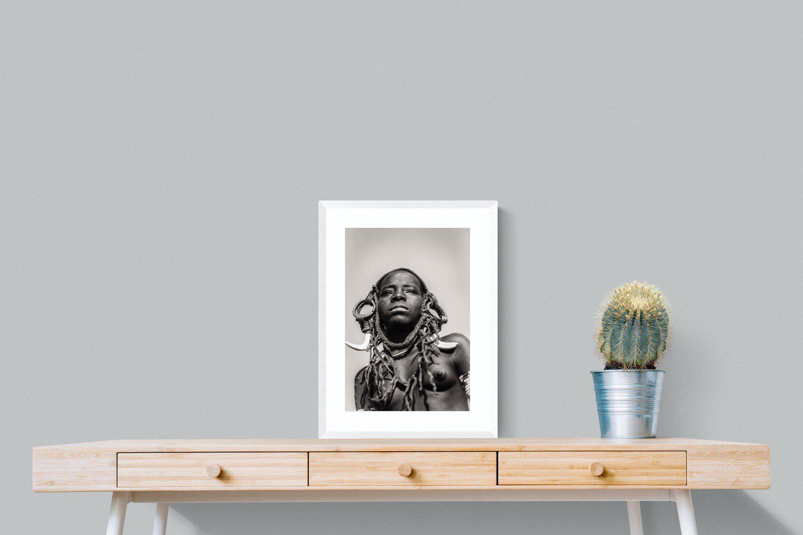 Mursi Woman-Wall_Art-45 x 60cm-Framed Print-White-Pixalot