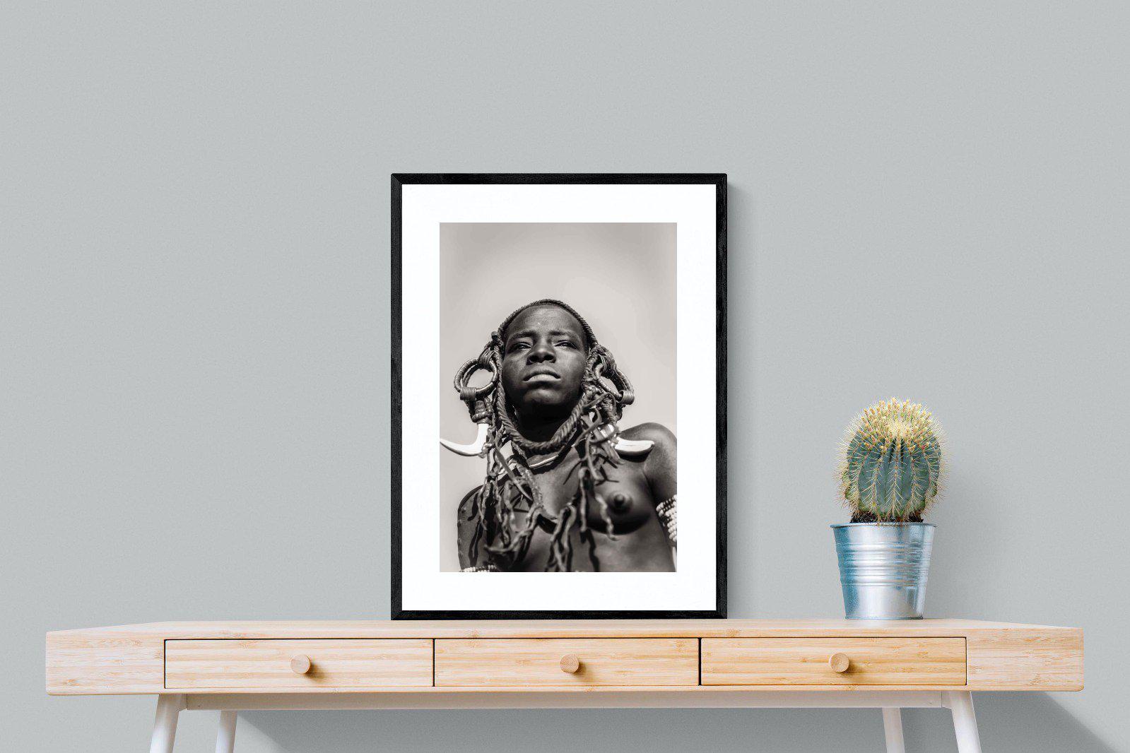 Mursi Woman-Wall_Art-60 x 80cm-Framed Print-Black-Pixalot