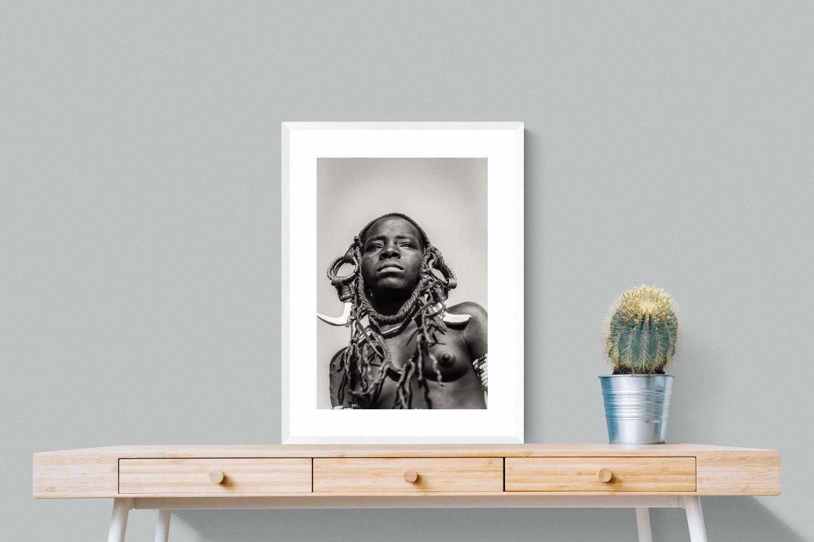 Mursi Woman-Wall_Art-60 x 80cm-Framed Print-White-Pixalot