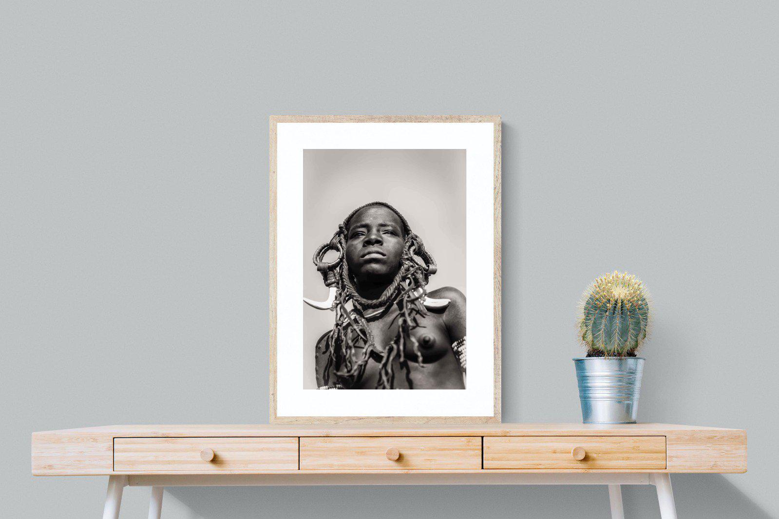 Mursi Woman-Wall_Art-60 x 80cm-Framed Print-Wood-Pixalot