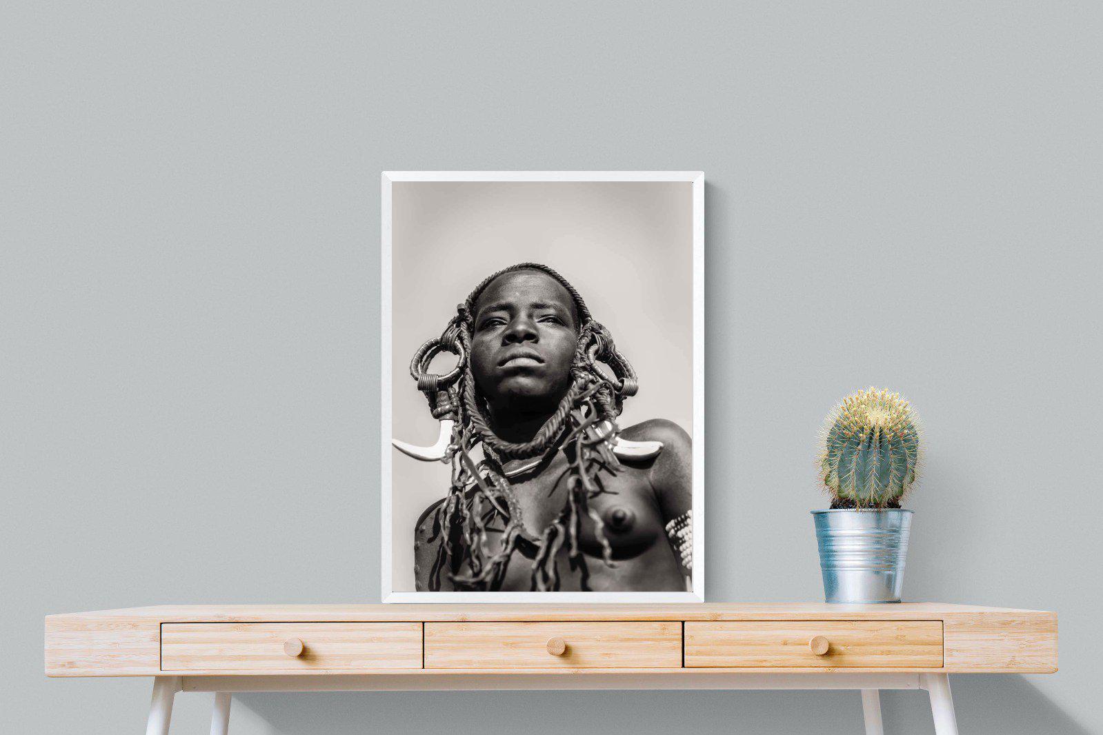 Mursi Woman-Wall_Art-60 x 80cm-Mounted Canvas-White-Pixalot