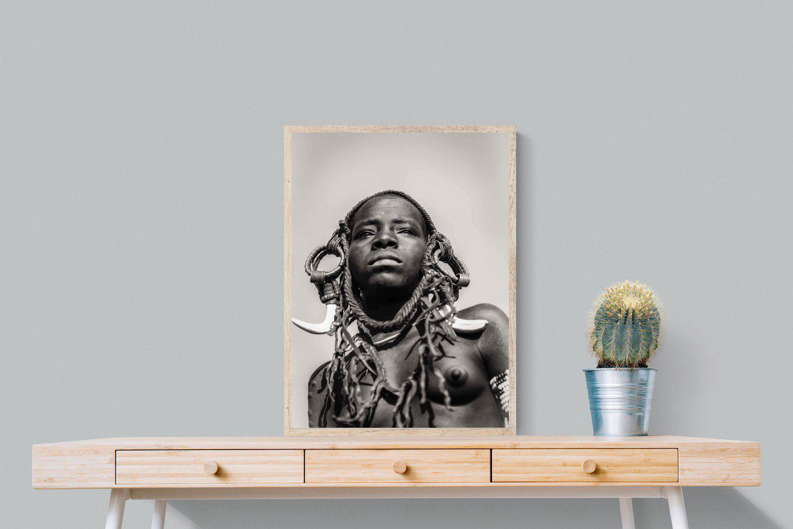 Mursi Woman-Wall_Art-60 x 80cm-Mounted Canvas-Wood-Pixalot