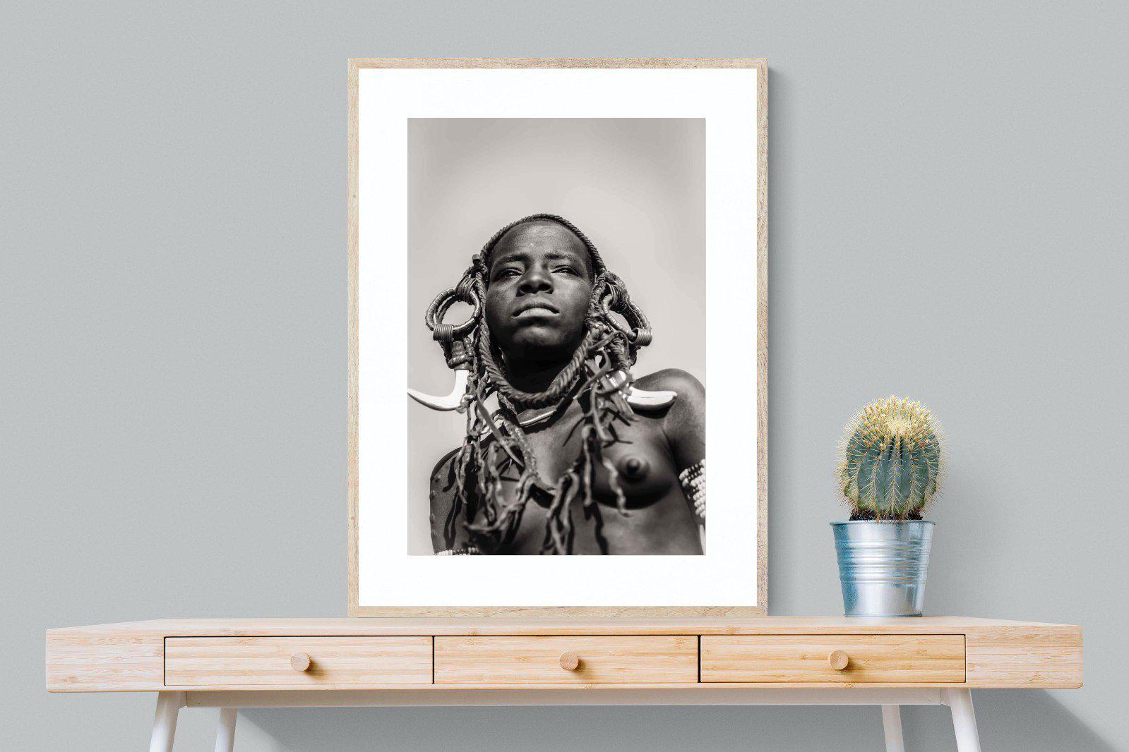 Mursi Woman-Wall_Art-75 x 100cm-Framed Print-Wood-Pixalot