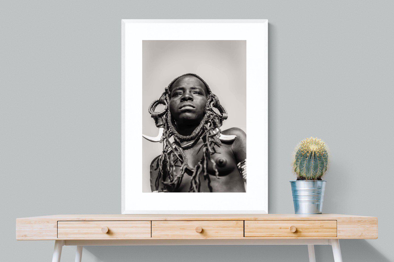 Mursi Woman-Wall_Art-75 x 100cm-Framed Print-White-Pixalot