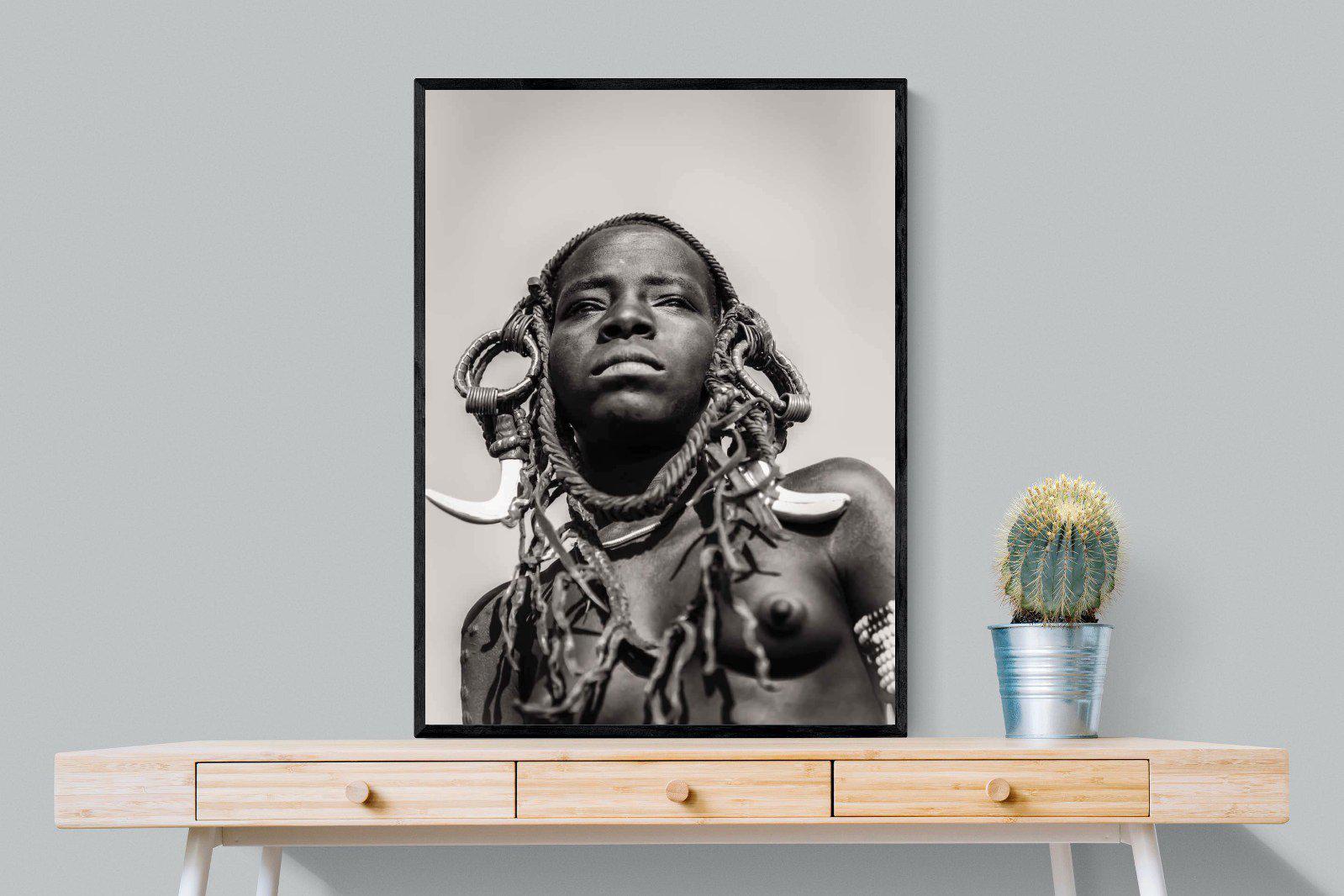 Mursi Woman-Wall_Art-75 x 100cm-Mounted Canvas-Black-Pixalot