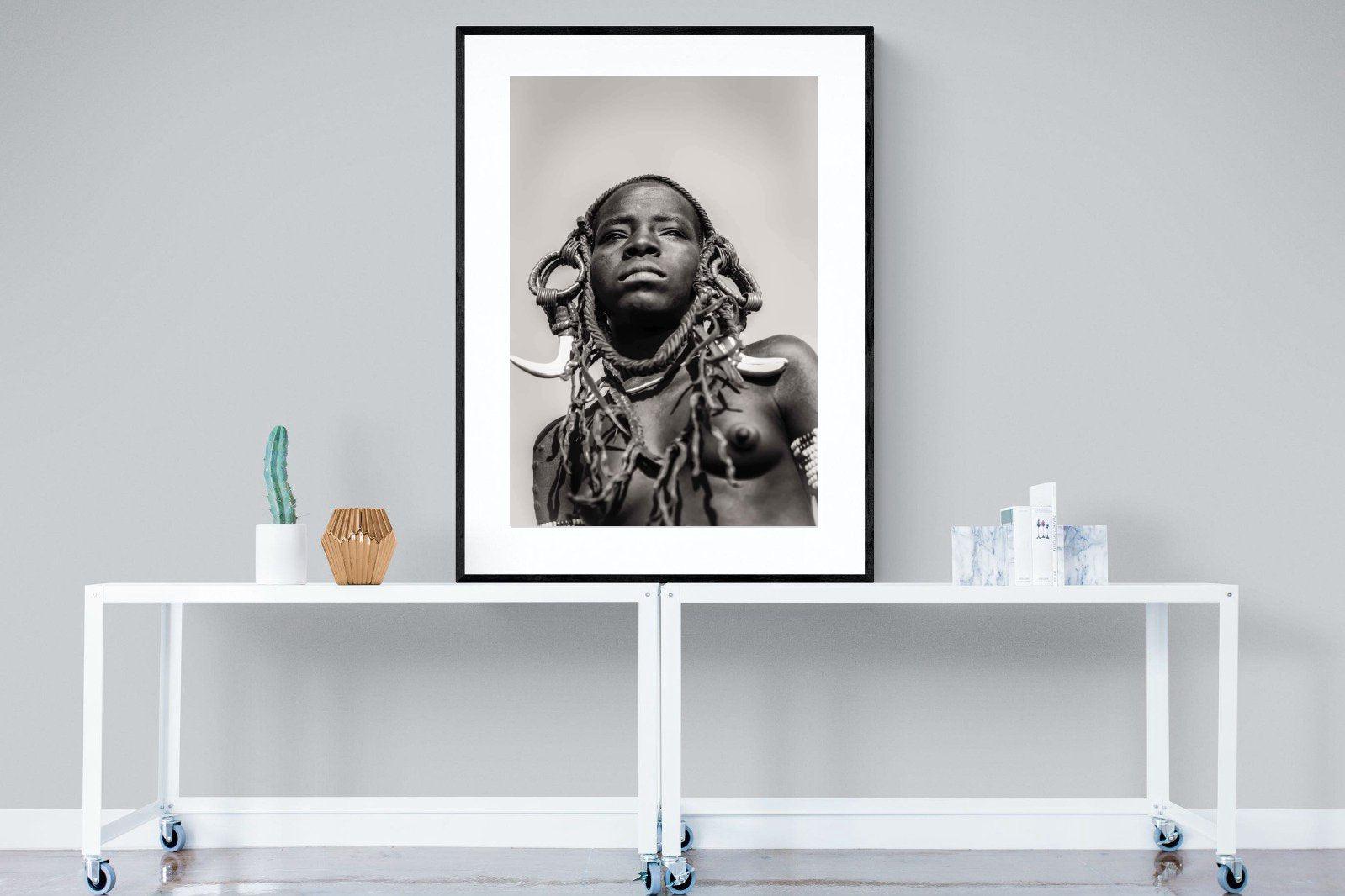 Mursi Woman-Wall_Art-90 x 120cm-Framed Print-Black-Pixalot