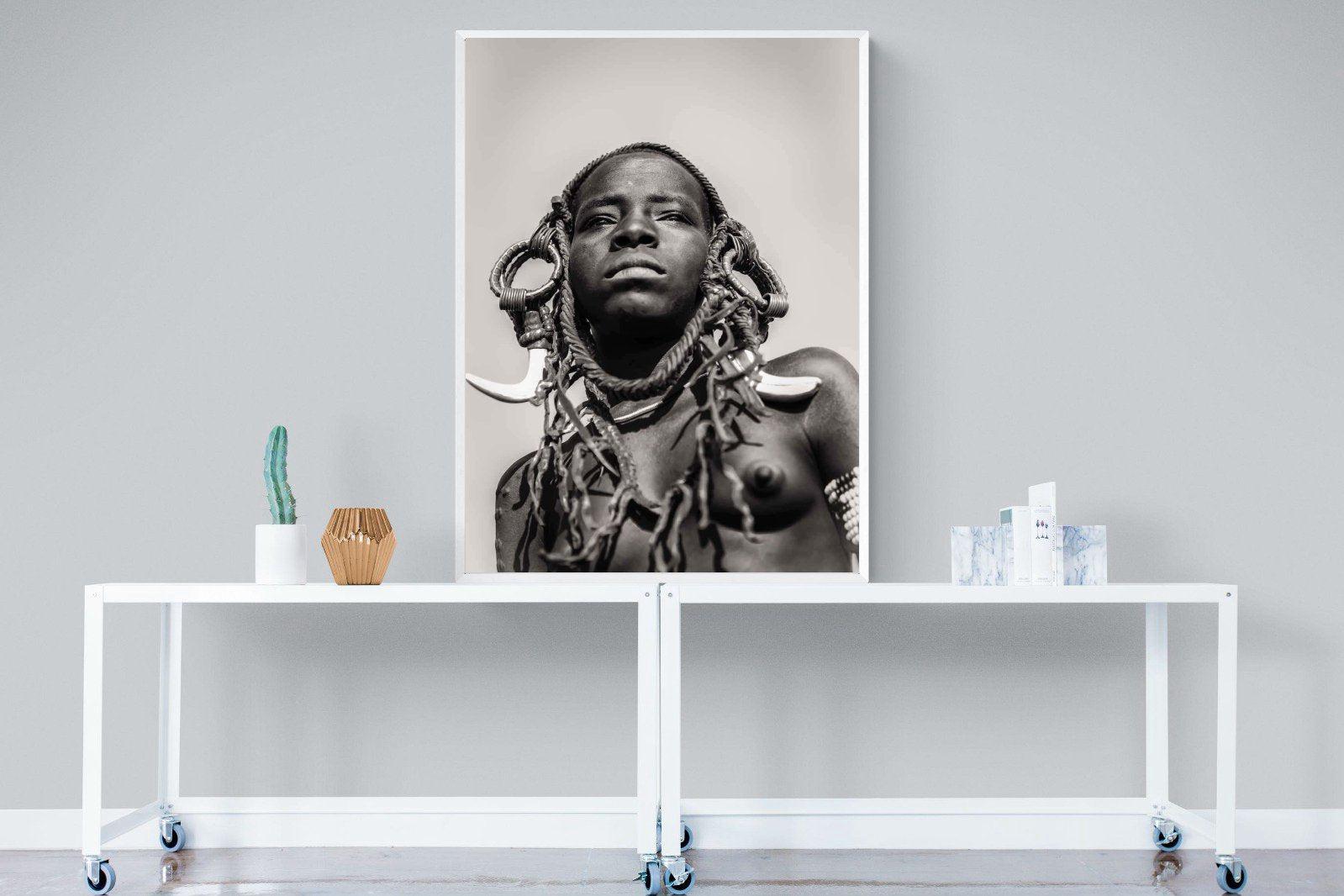 Mursi Woman-Wall_Art-90 x 120cm-Mounted Canvas-White-Pixalot